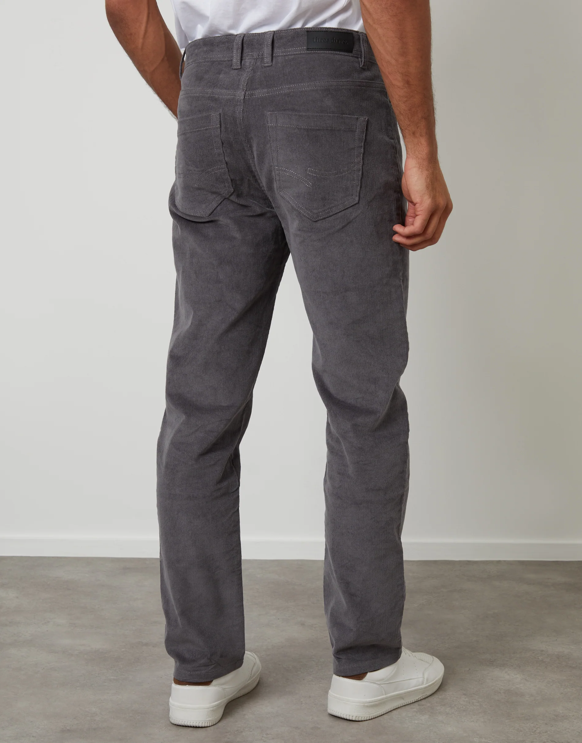 Straight Leg 5 Pocket Stretch Corduroy Trousers in Slate Grey - Image 3