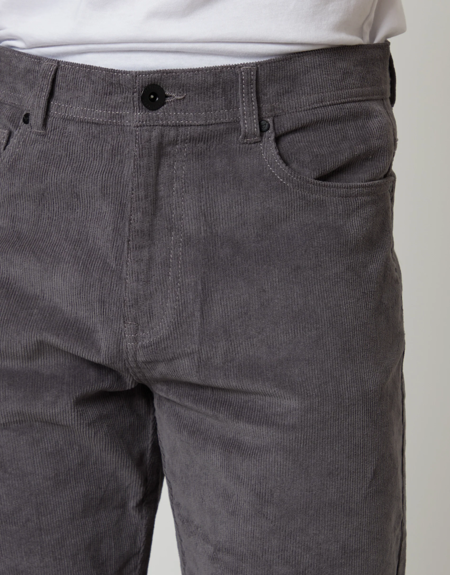 Straight Leg 5 Pocket Stretch Corduroy Trousers in Slate Grey - Image 4