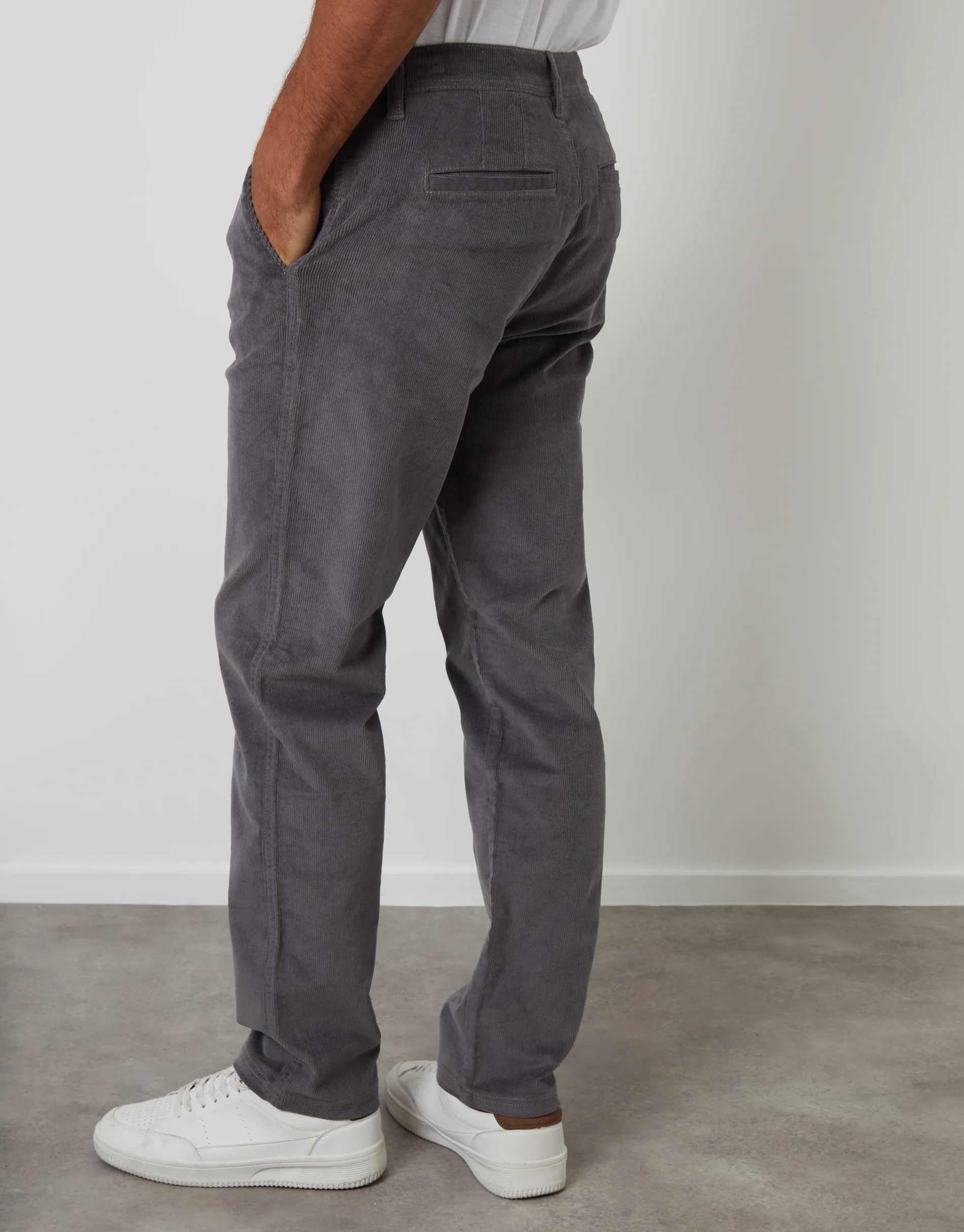 Straight Leg Stretch Corduroy Trousers in Slate Grey - Image 3