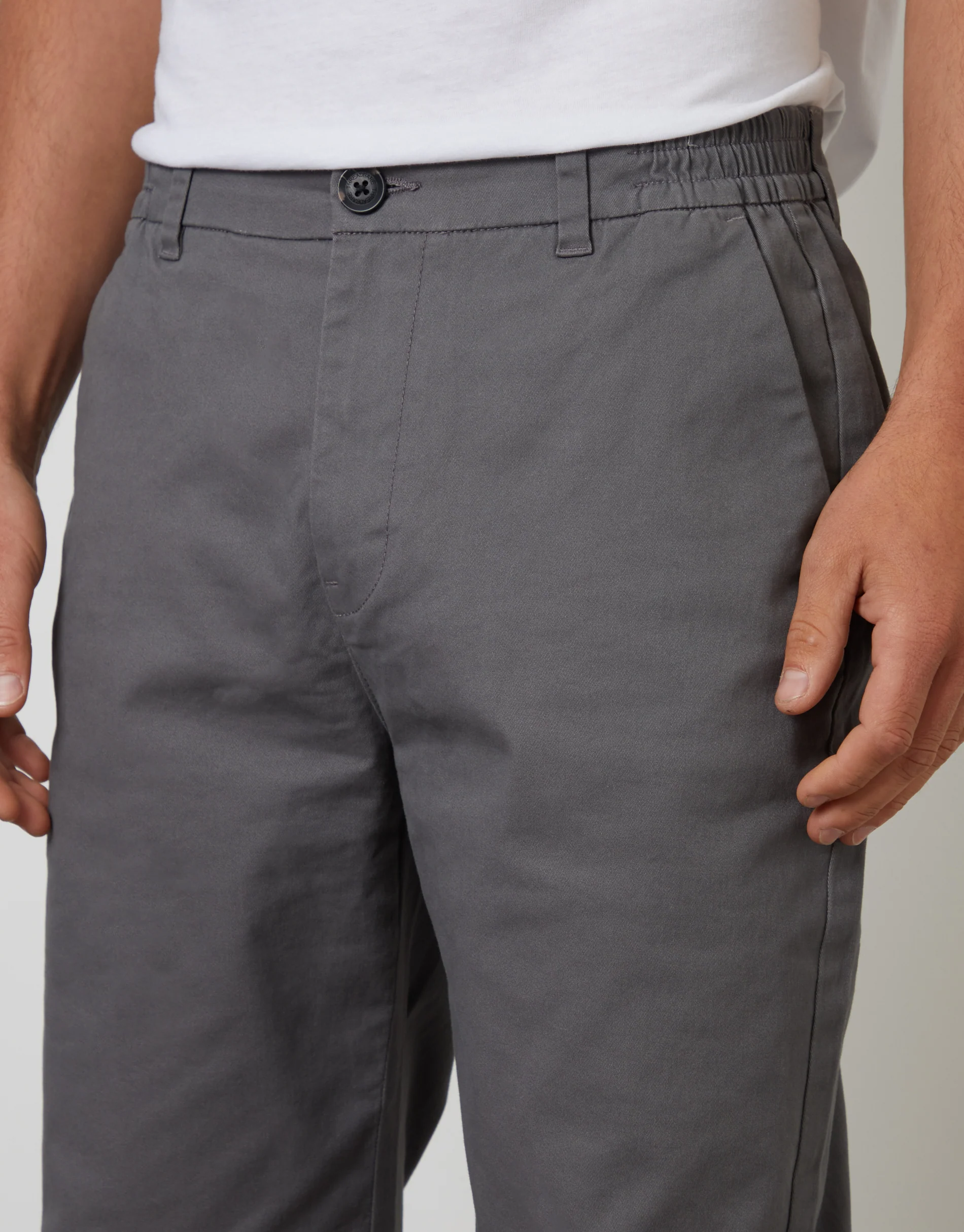 Straight Leg Stretch Waist Chino Trousers in Slate Grey - Image 4