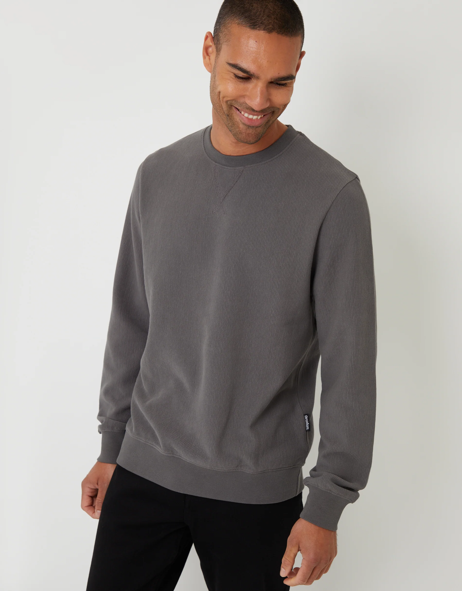 Textured Crew Neck Sweatshirt in Slate Grey
