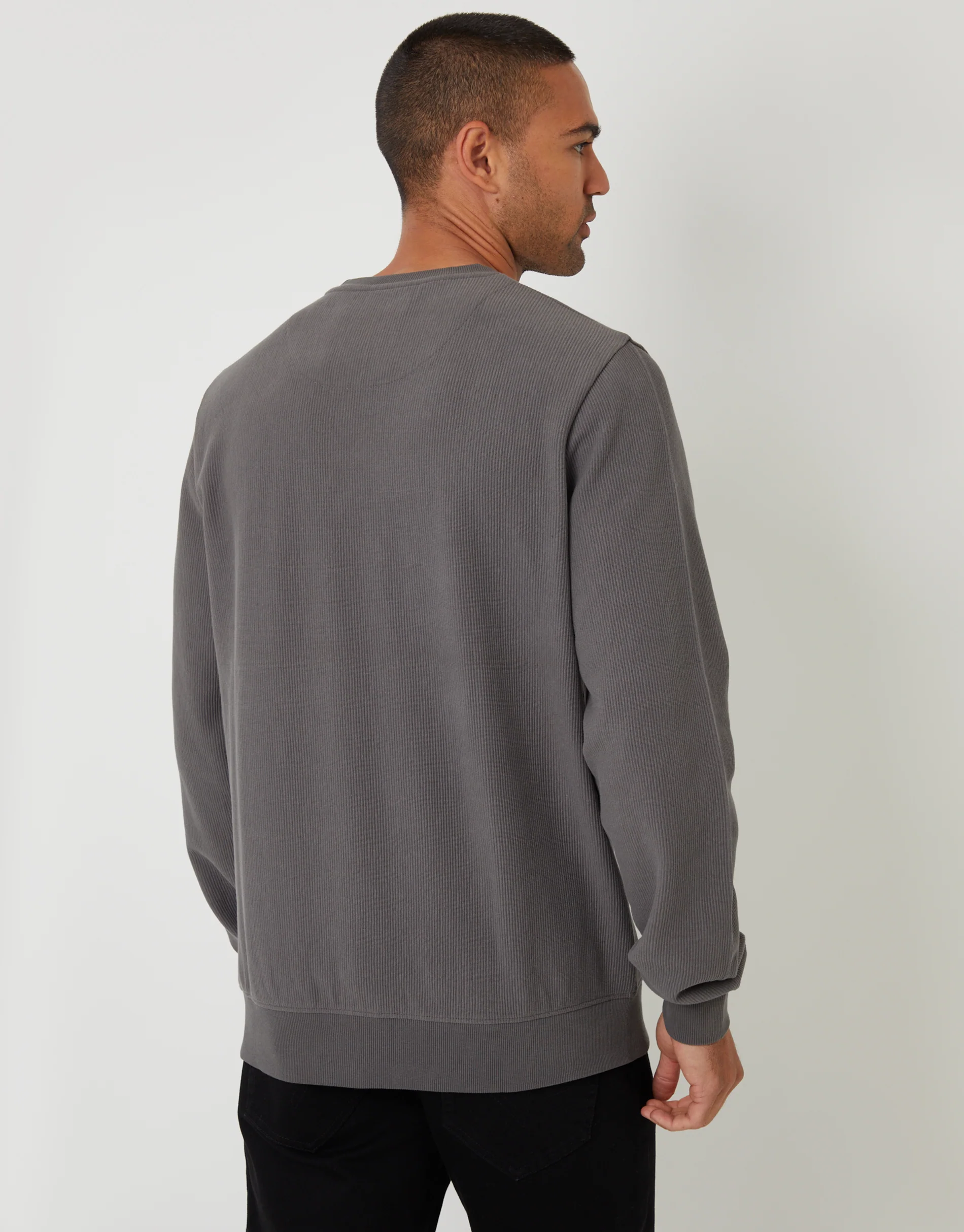 Textured Crew Neck Sweatshirt in Slate Grey - Image 2