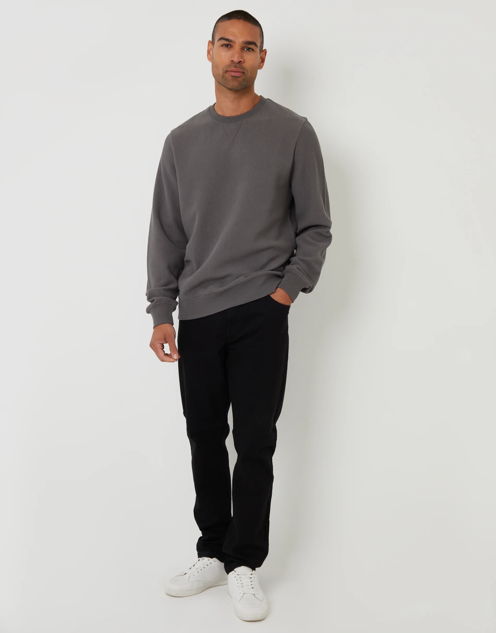Textured Crew Neck Sweatshirt in Slate Grey - Image 3