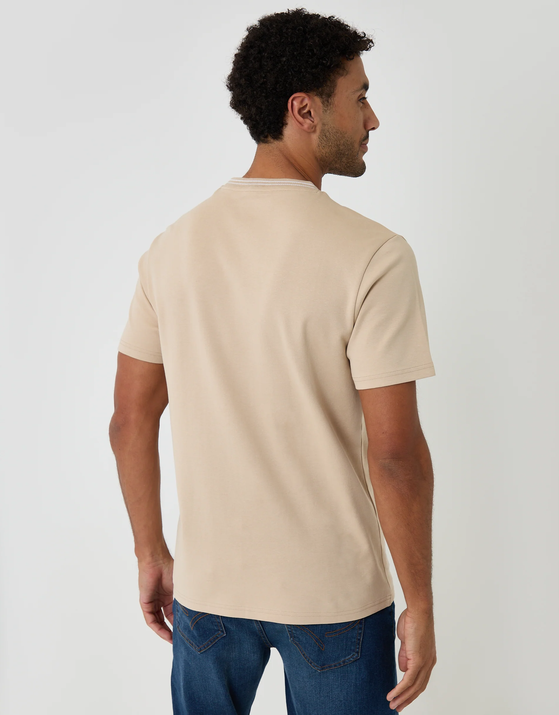 Cotton Crew Neck Script T-Shirt in Stone - Image 2