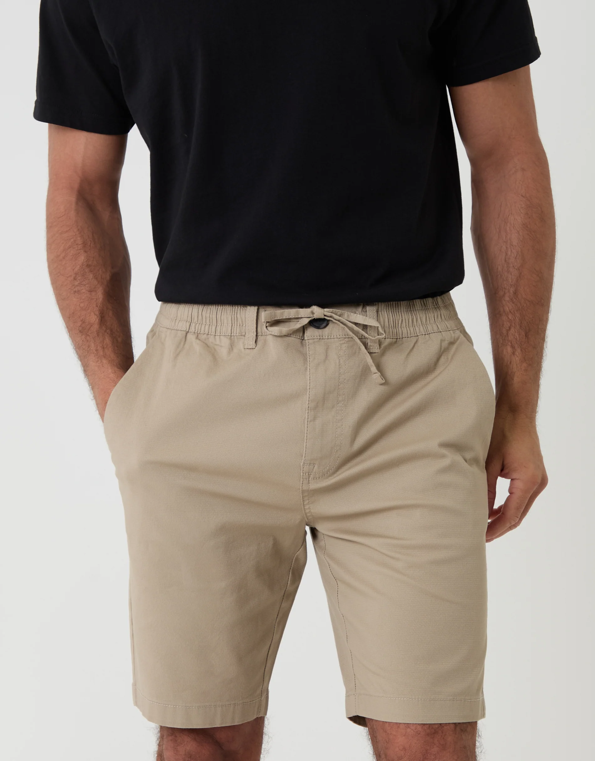 Regular Fit Elasticated Waist Stretch Chino Shorts in Stone - Image 4