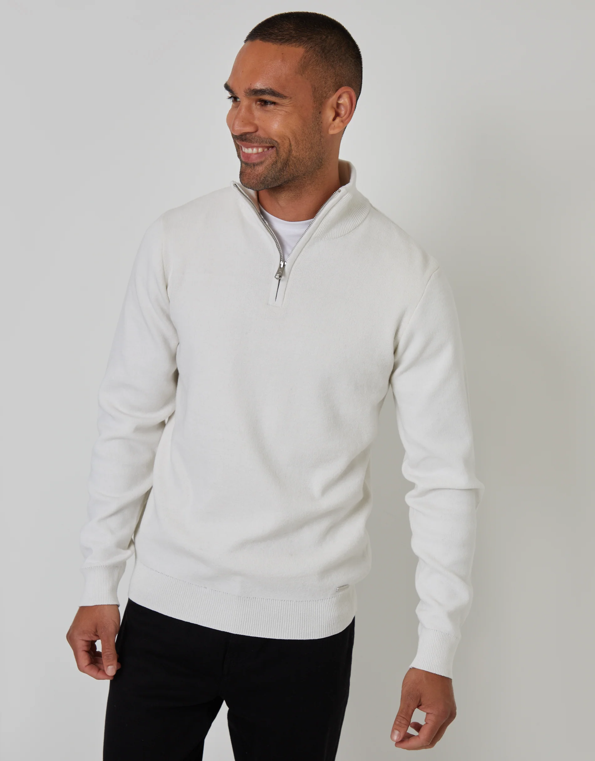 Knitted Quarter Zip Jumper in Stone