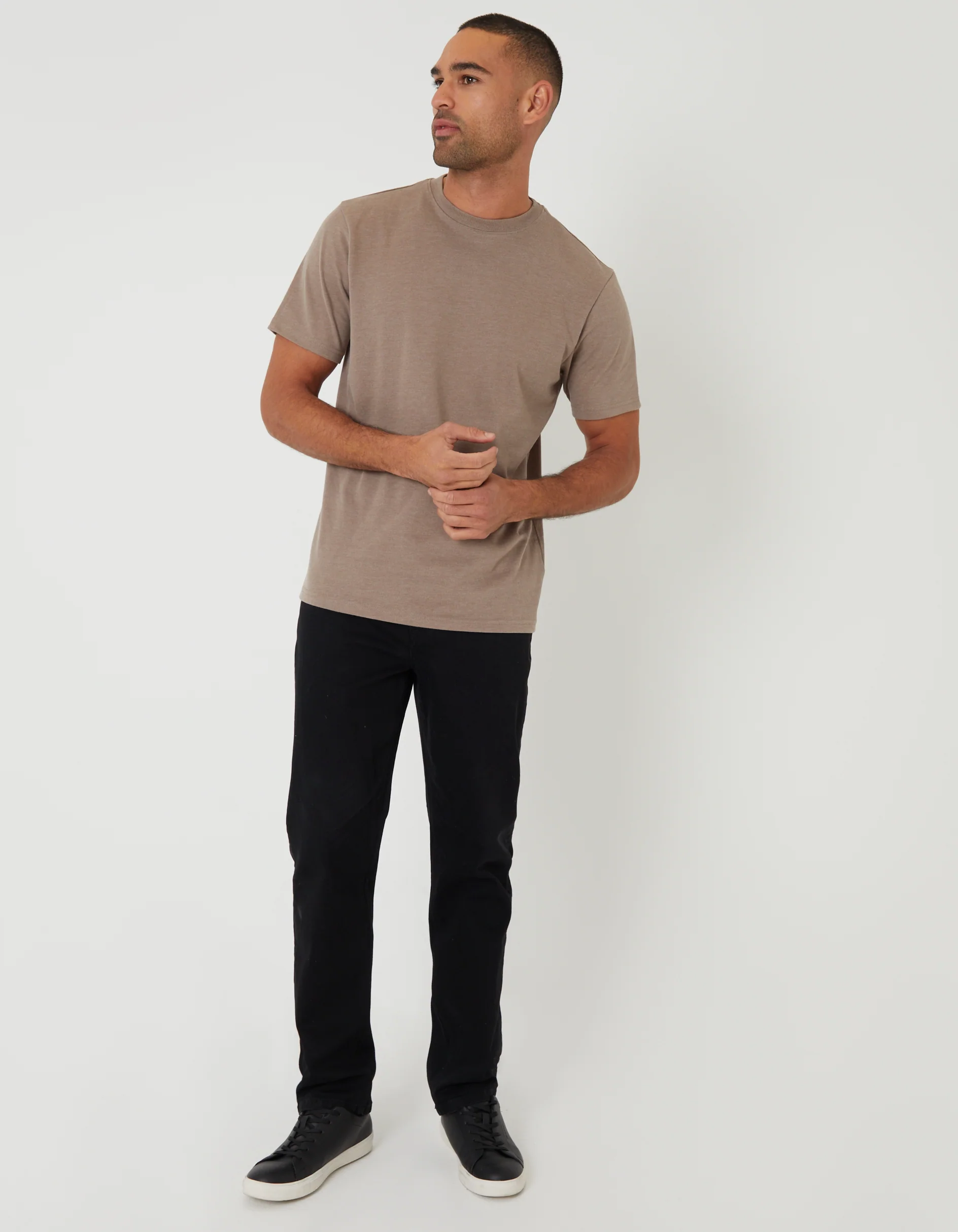 Peached Crew Neck T-Shirt in Stone Marl - Image 3