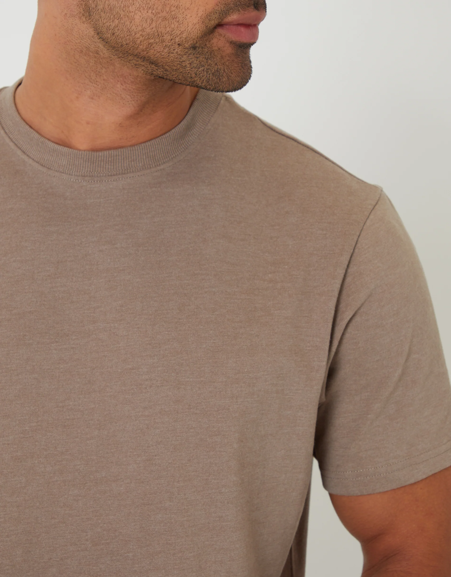 Peached Crew Neck T-Shirt in Stone Marl - Image 4
