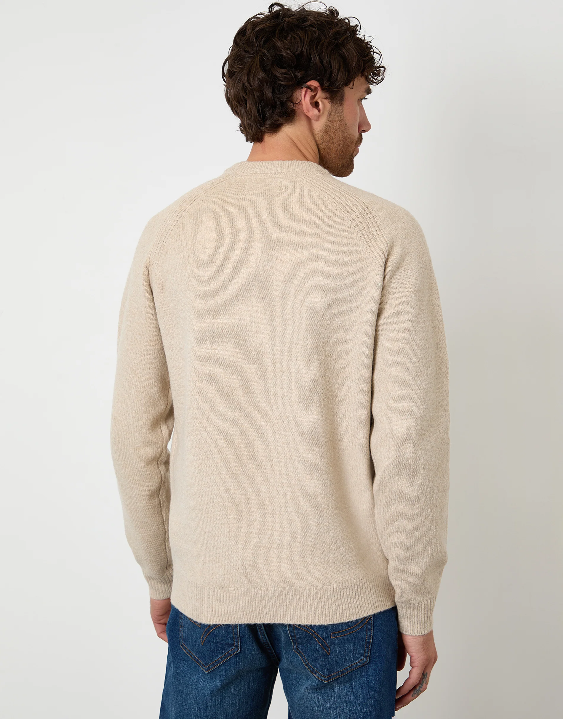 Raglan Rib Knitted Crew Neck Jumper in Stone - Image 2