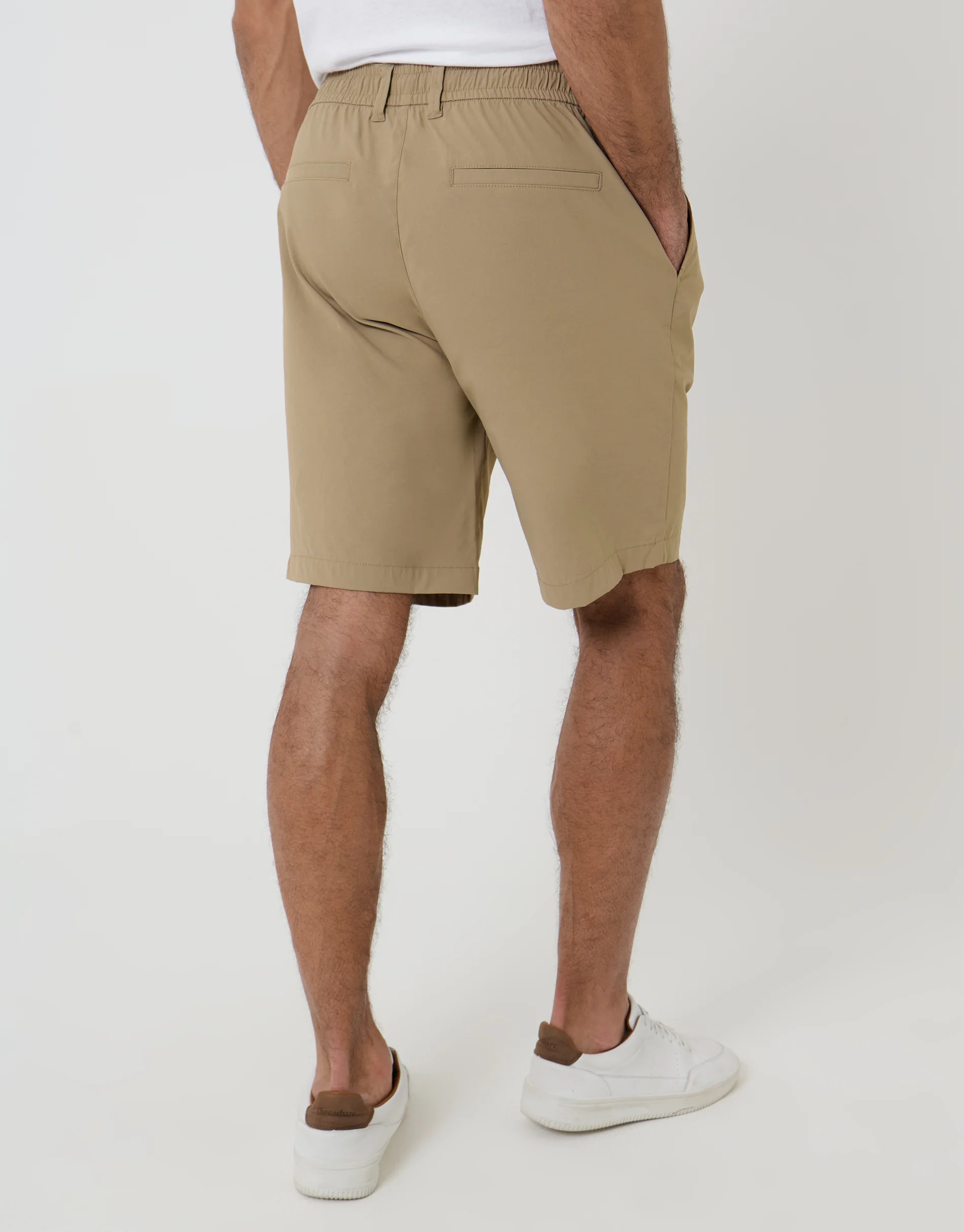 Regular Fit Elasticated Waist Stretch Chino Shorts in Stone - Image 2
