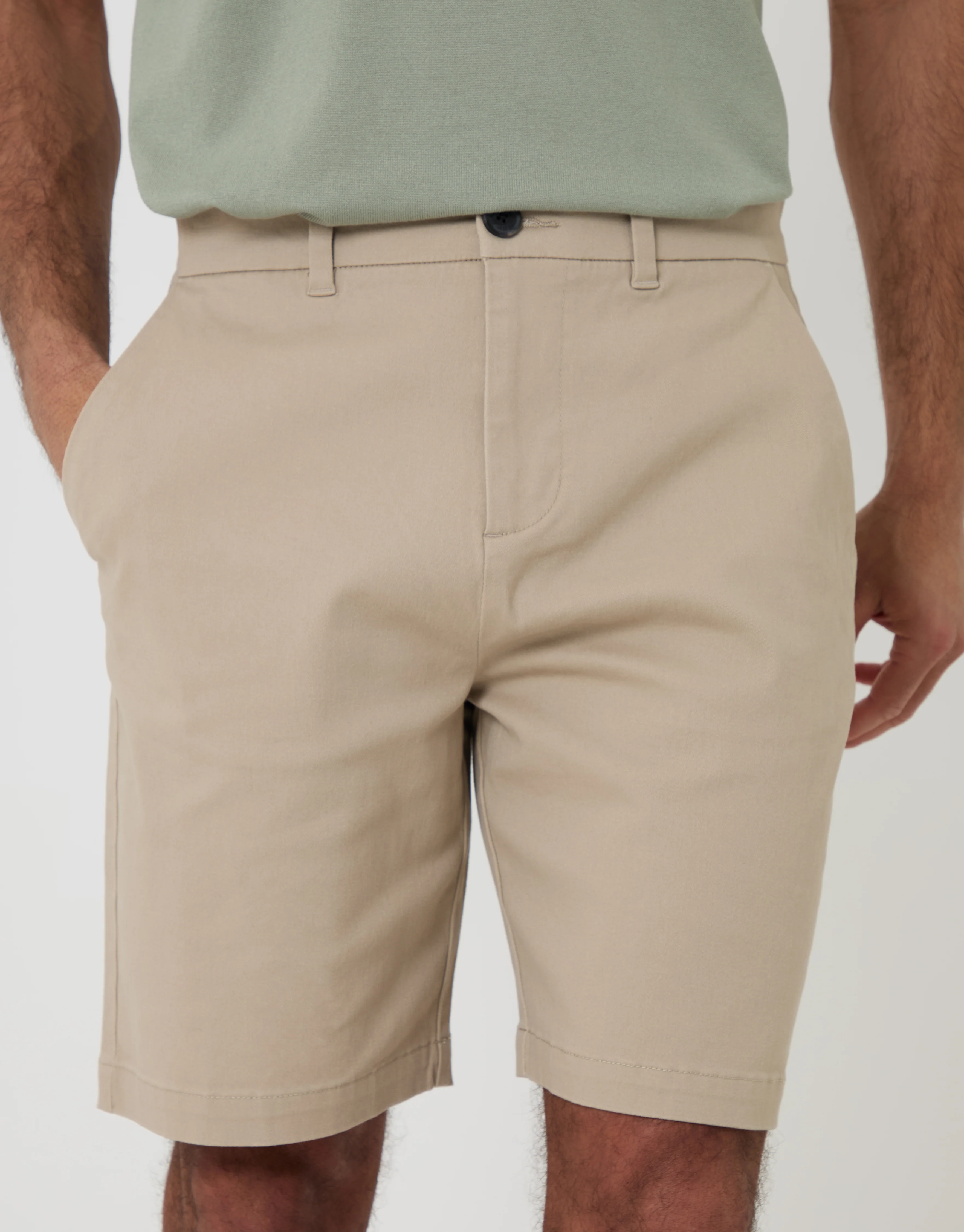Regular Fit Stretch 3 Pocket Chino Shorts in Stone - Image 4