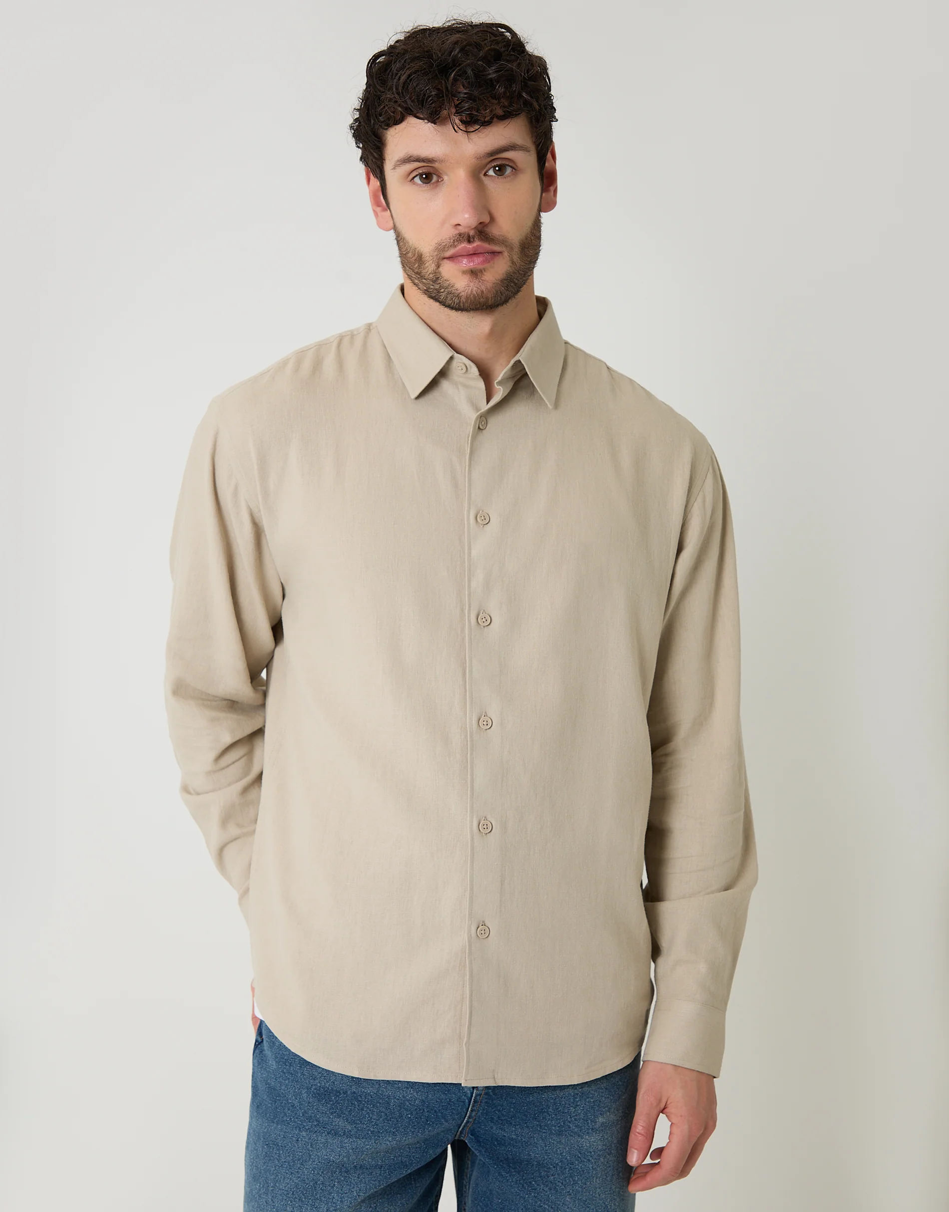 Relaxed Fit Linen Blend Shirt in Stone