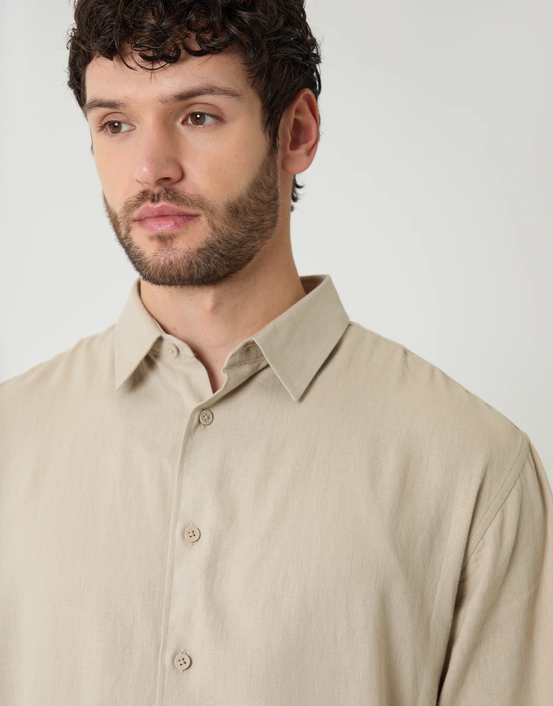Relaxed Fit Linen Blend Shirt in Stone - Image 4