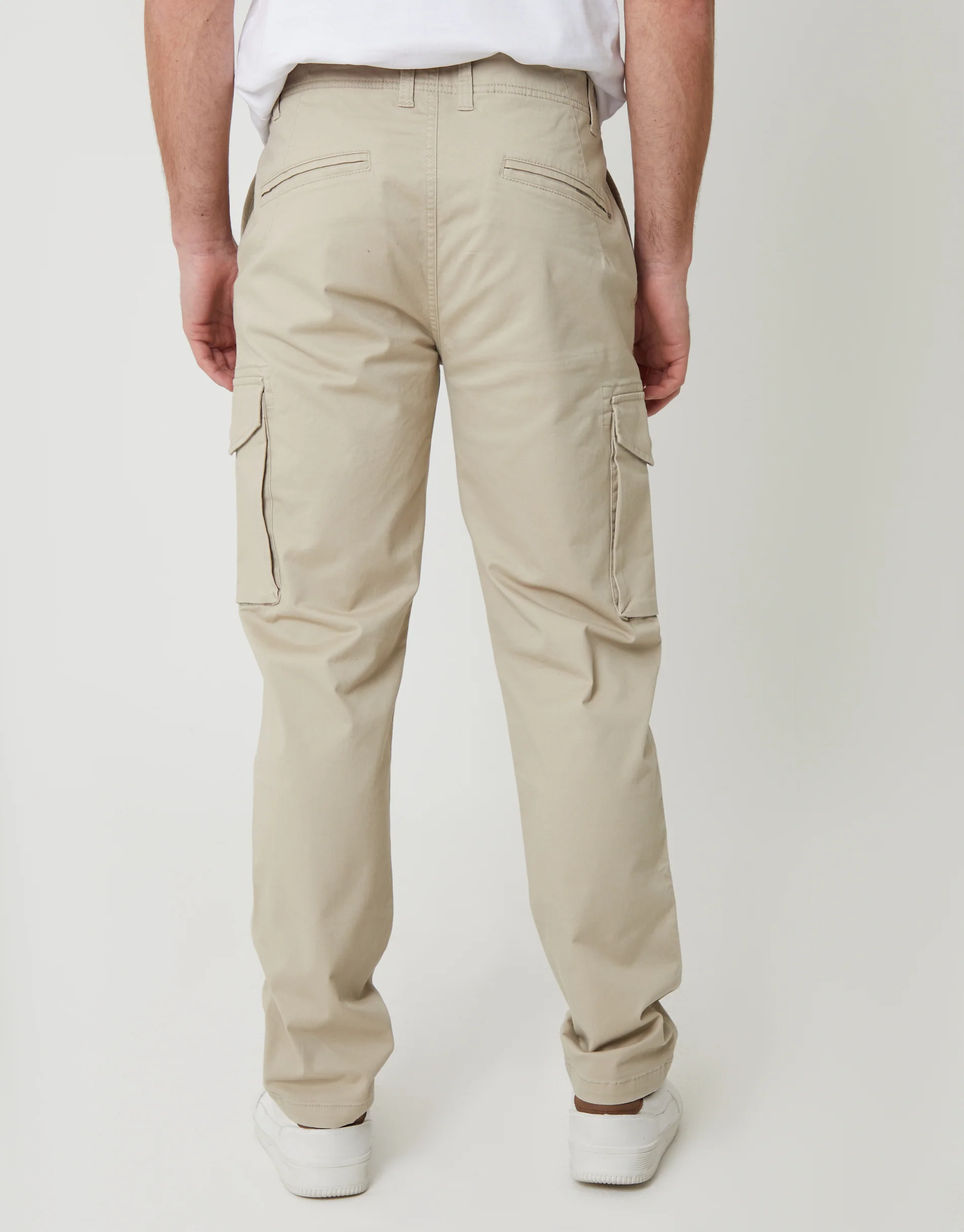 Slim Fit Cargo Style Trouser in Stone - Image 3