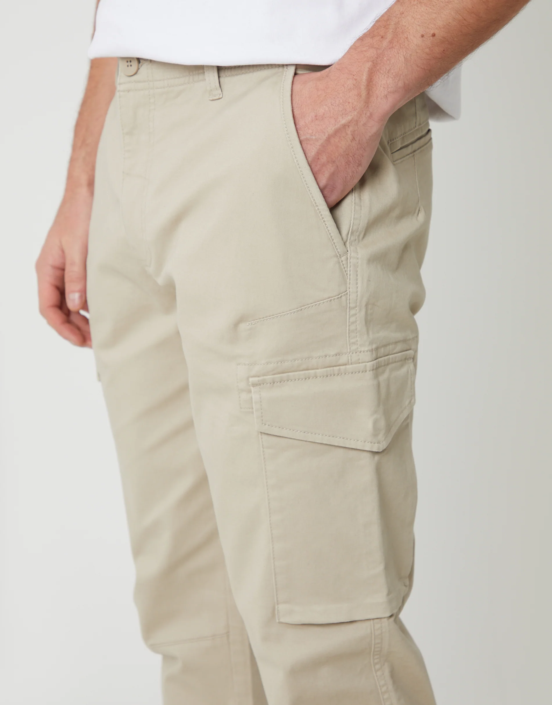 Slim Fit Cargo Style Trouser in Stone - Image 4
