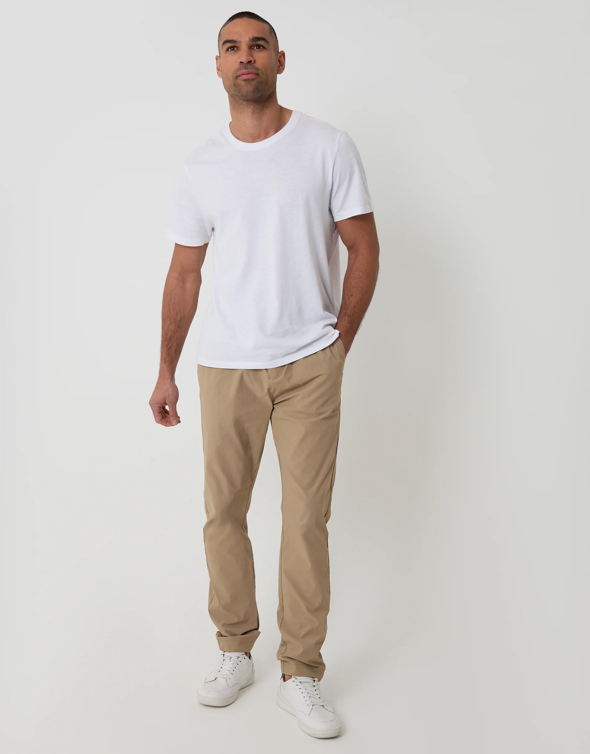 Slim Fit Stretch Trousers in Stone