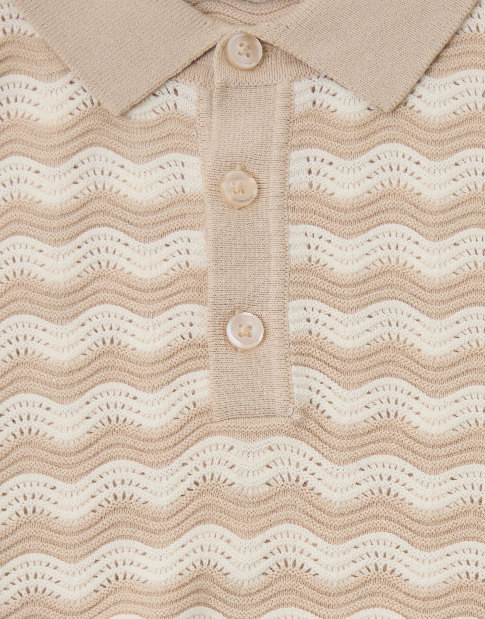 Wavy Textured Knitted Polo in Stone Stripe - Image 5