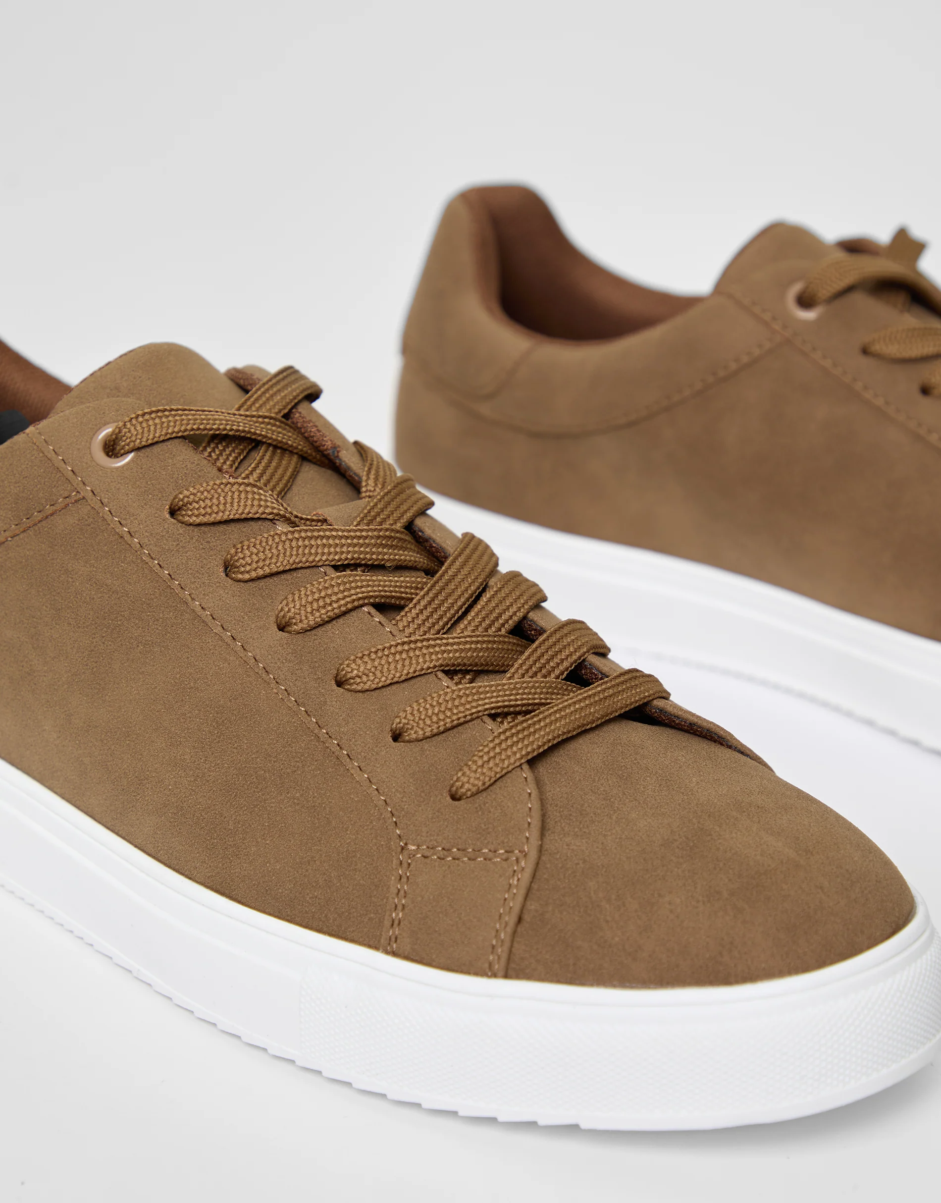 Faux Suede Court Trainers in Tan Brown - Image 3