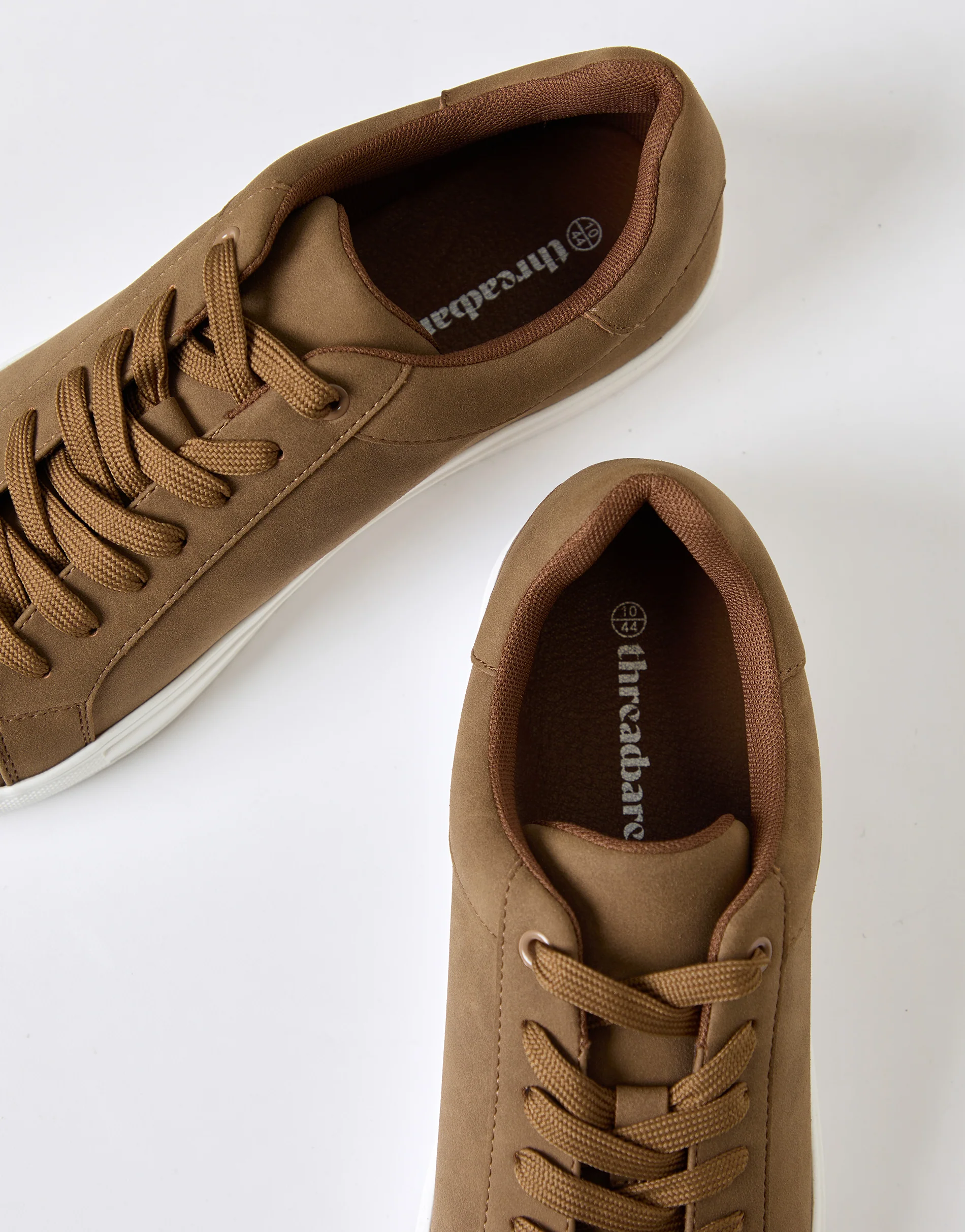 Faux Suede Court Trainers in Tan Brown - Image 4