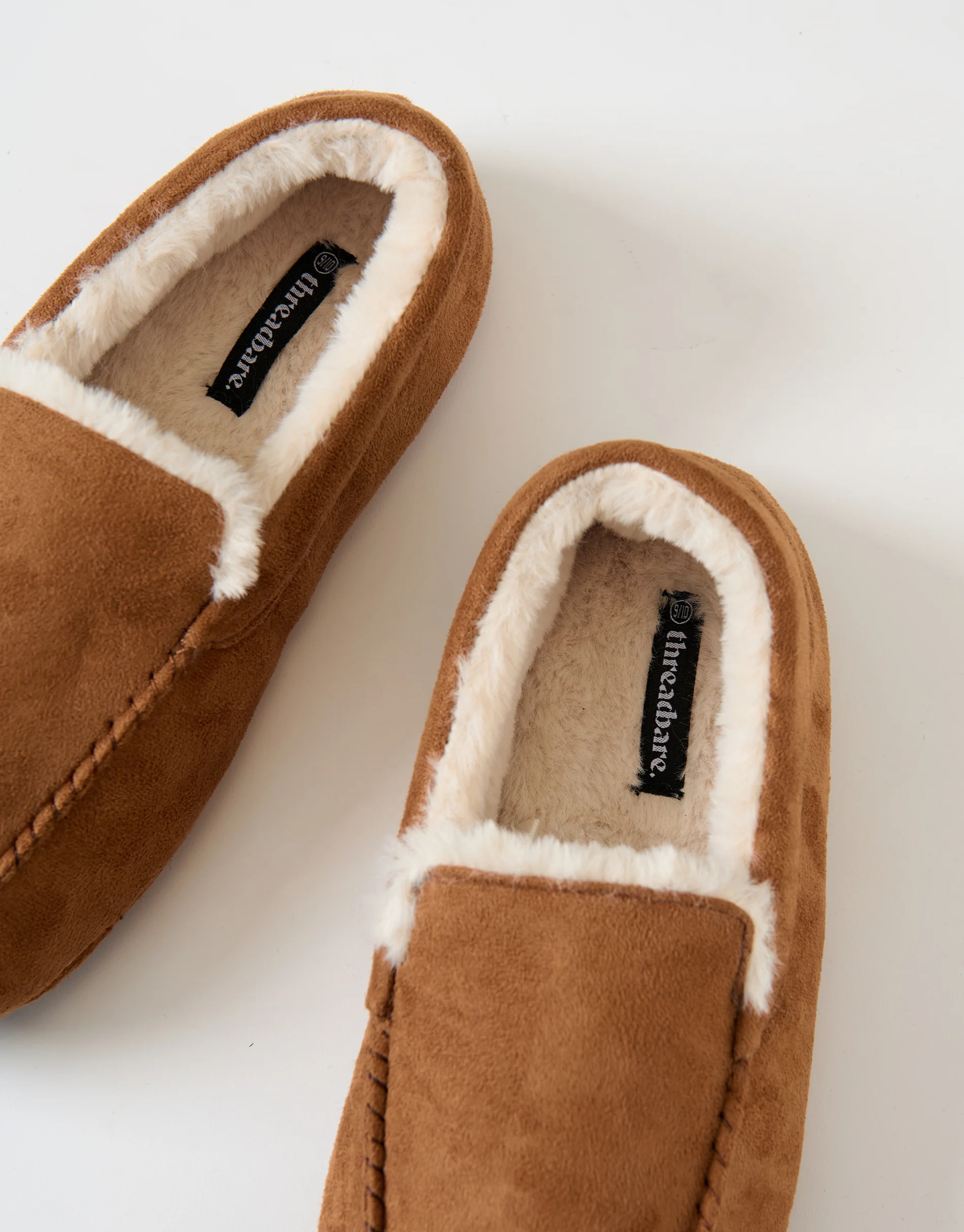 Faux Suede Faux Fur Lined Moccasin Slippers in Tan Brown - Image 4