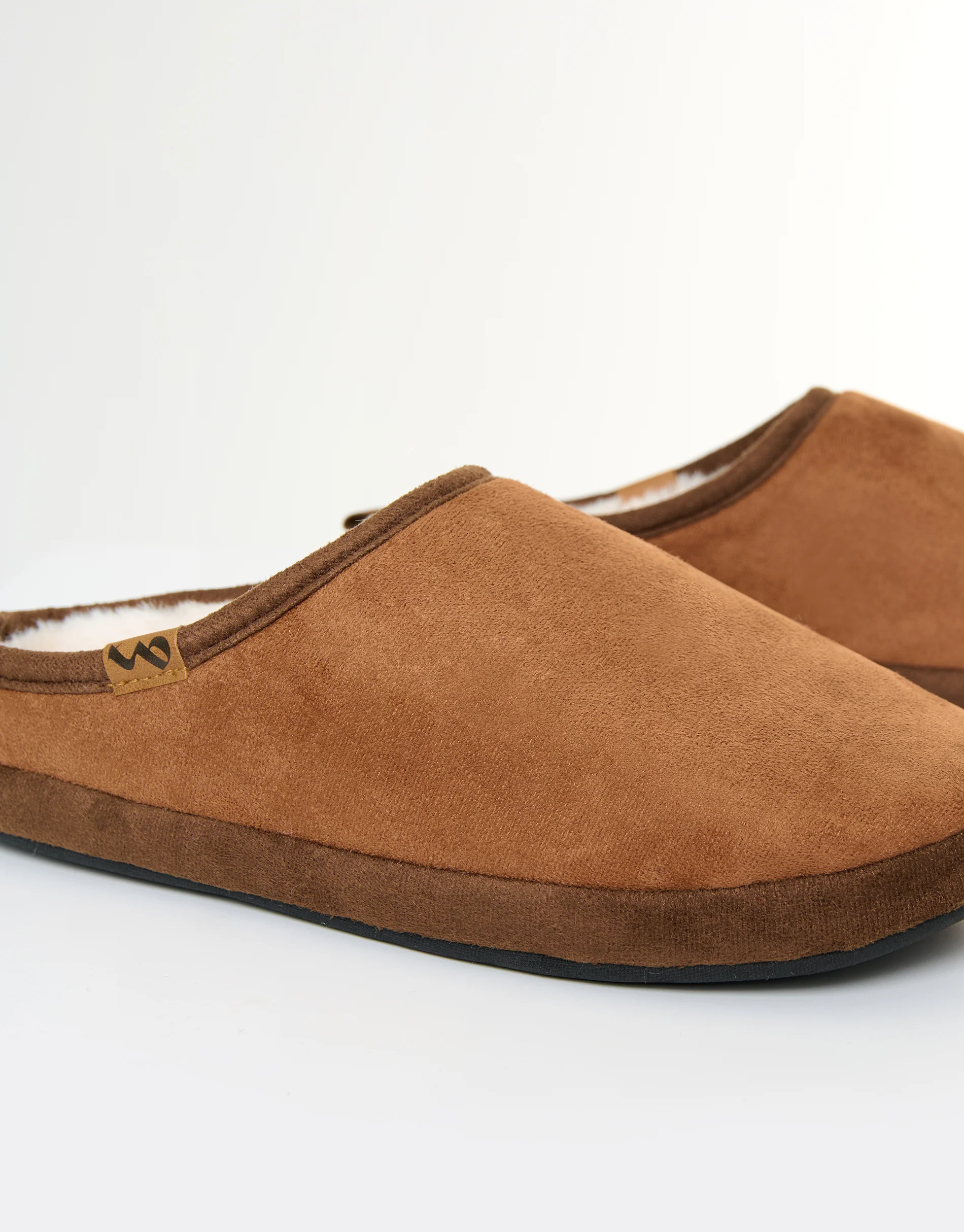 Faux Suede Faux Fur Lined Mule Slippers in Tan Brown - Image 3