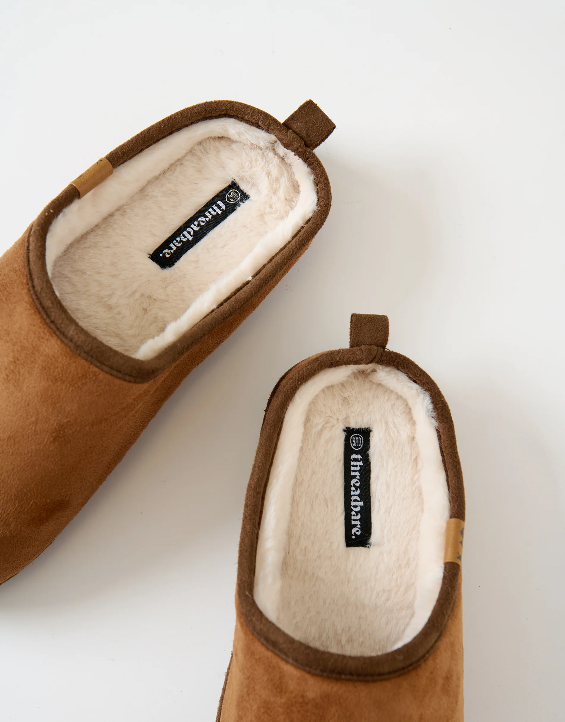 Faux Suede Faux Fur Lined Mule Slippers in Tan Brown - Image 4