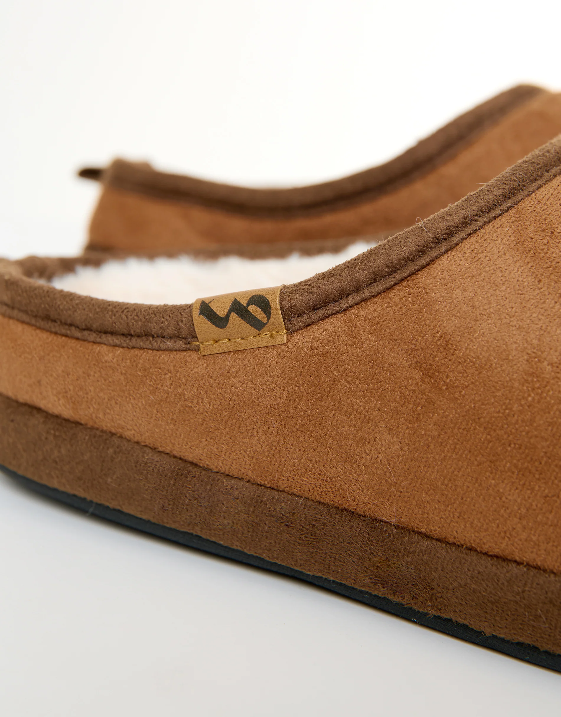 Faux Suede Faux Fur Lined Mule Slippers in Tan Brown - Image 6