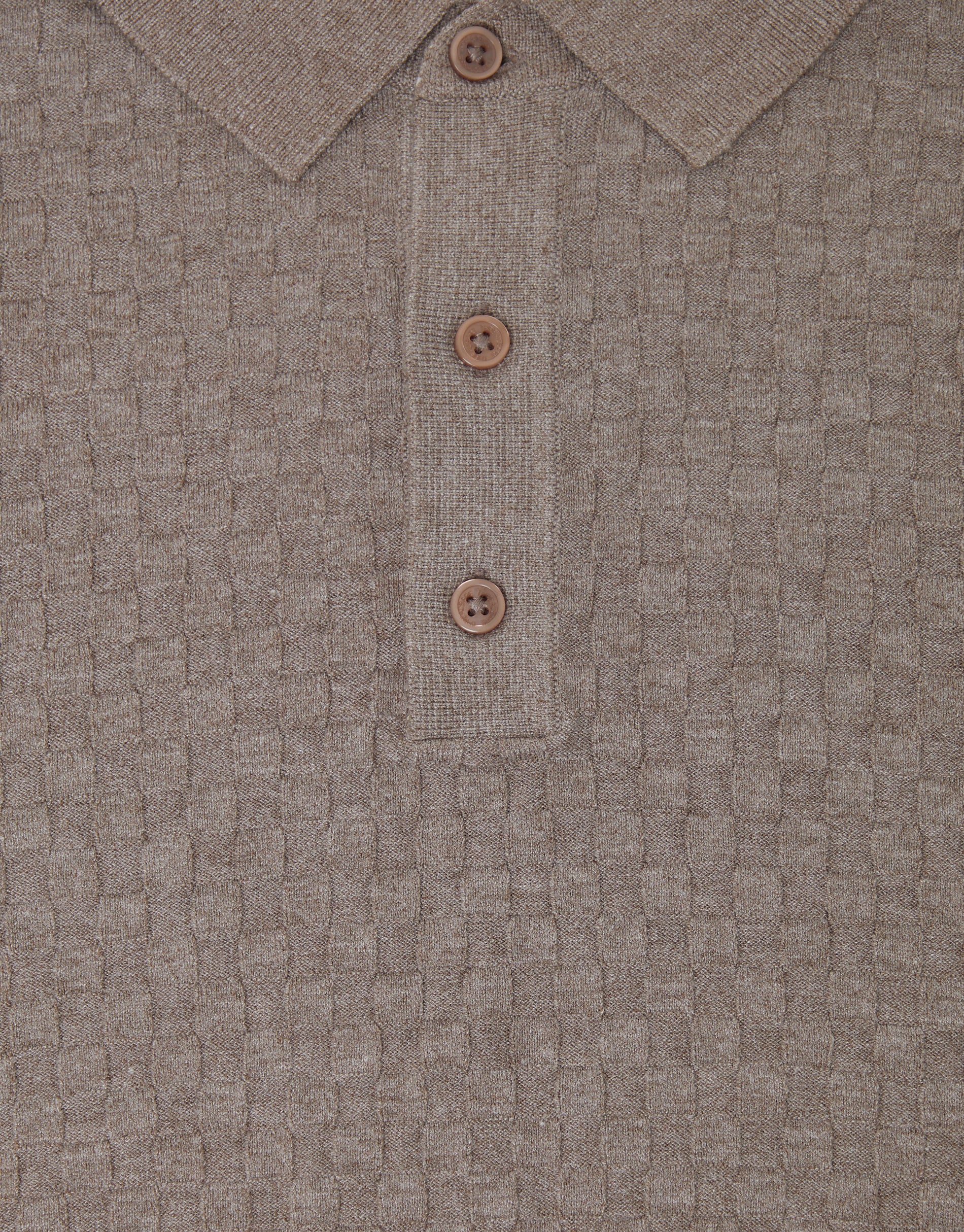 Basket Stitch Knitted Polo in Taupe - Image 5