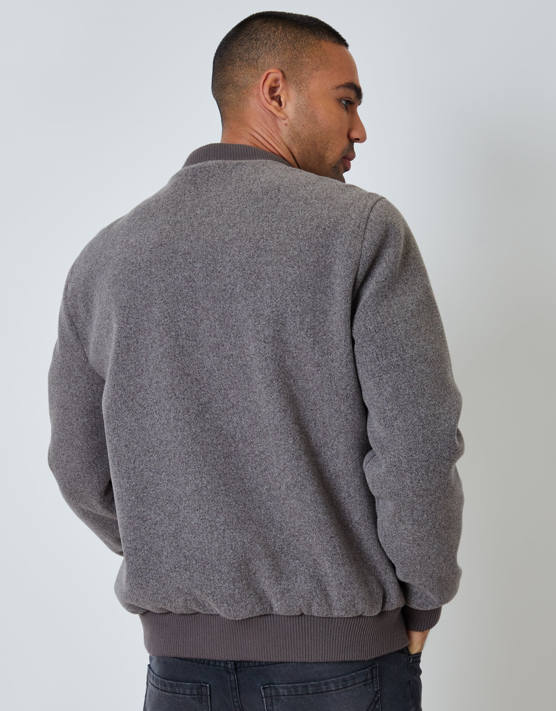 Faux Wool Bomber Jacket in Taupe - Image 3