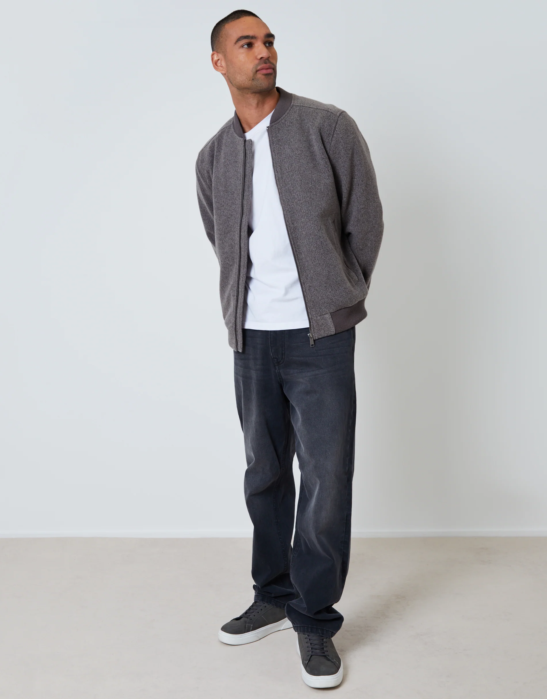 Faux Wool Bomber Jacket in Taupe - Image 4