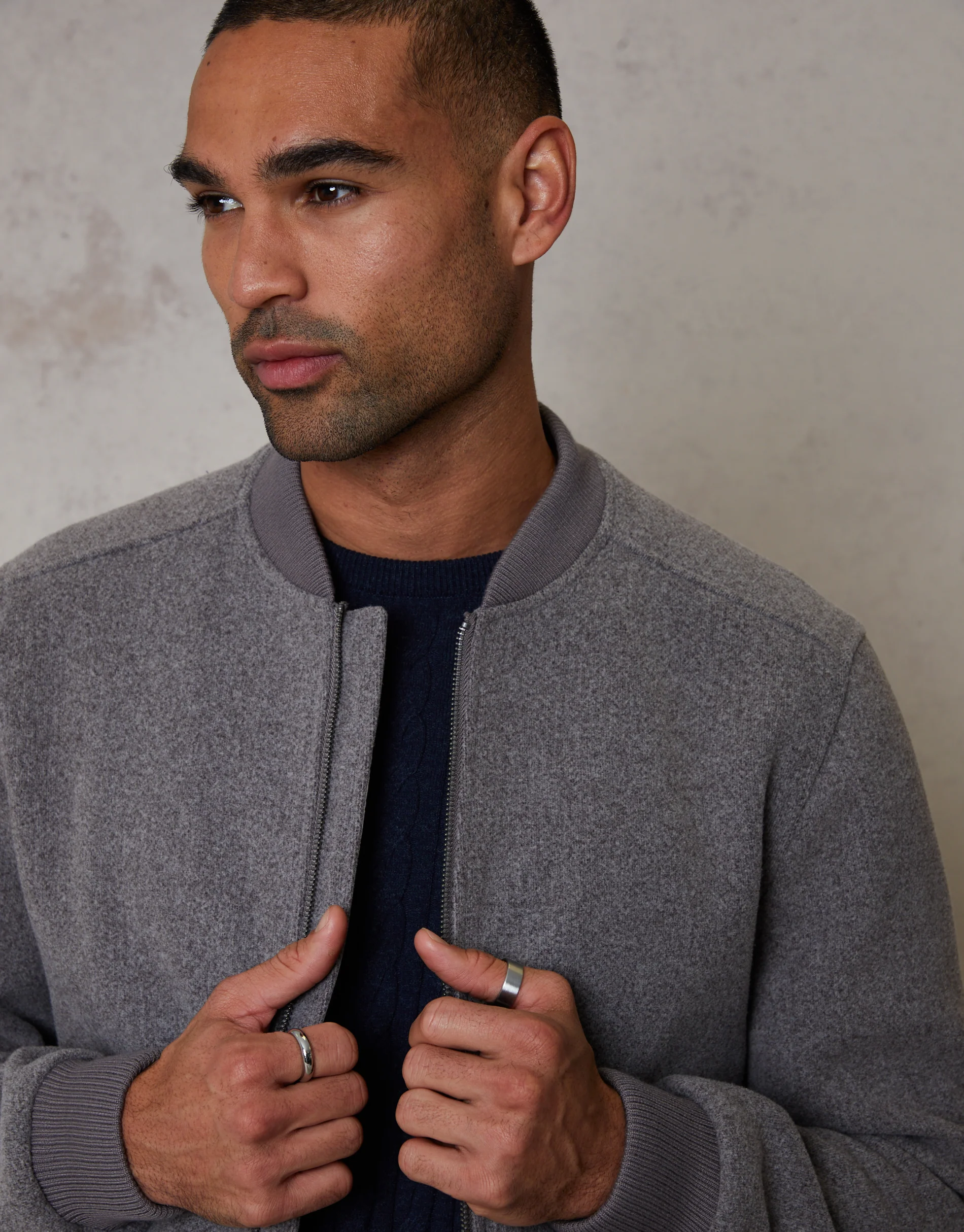 Faux Wool Bomber Jacket in Taupe - Image 5