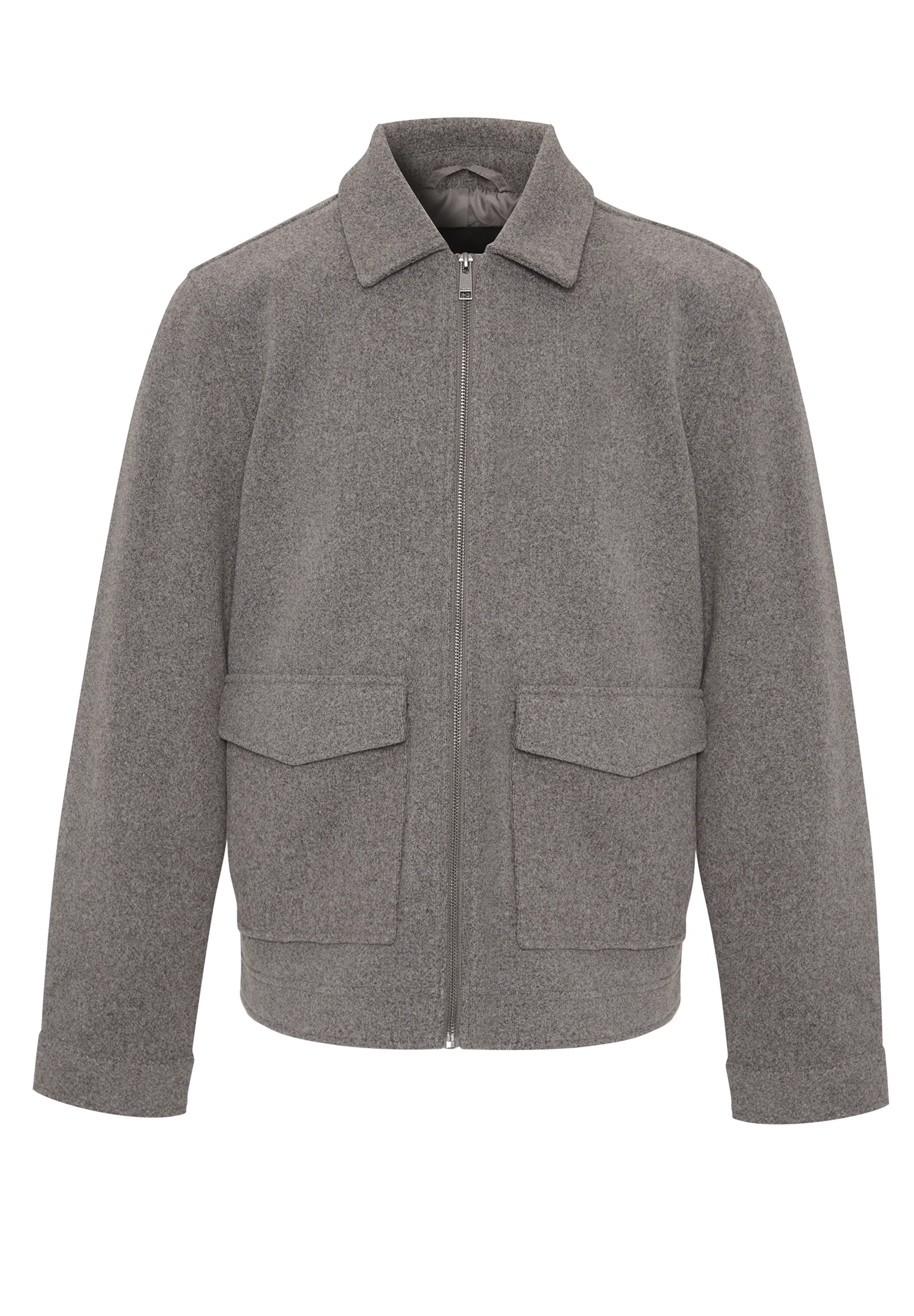 Faux Wool Collared Lightweight Utility Jacket in Taupe - Image 7