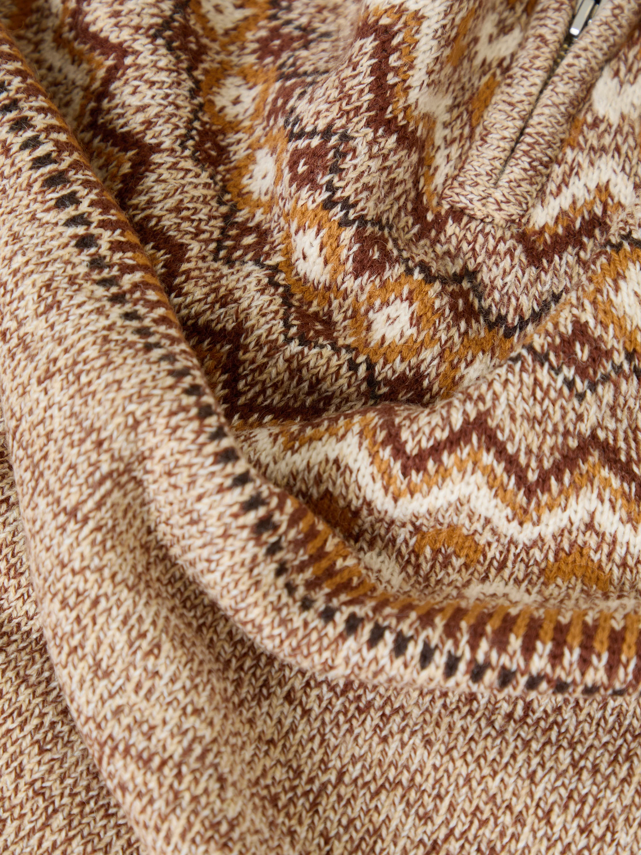 Fairisle Knitted Quarter Zip Jumper in Taupe - Image 7