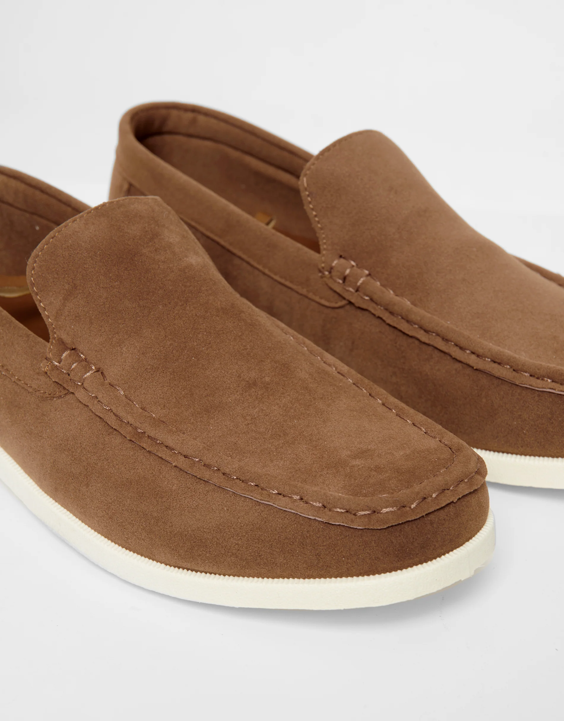 Faux Suede Slip On Loafers in Taupe - Image 4