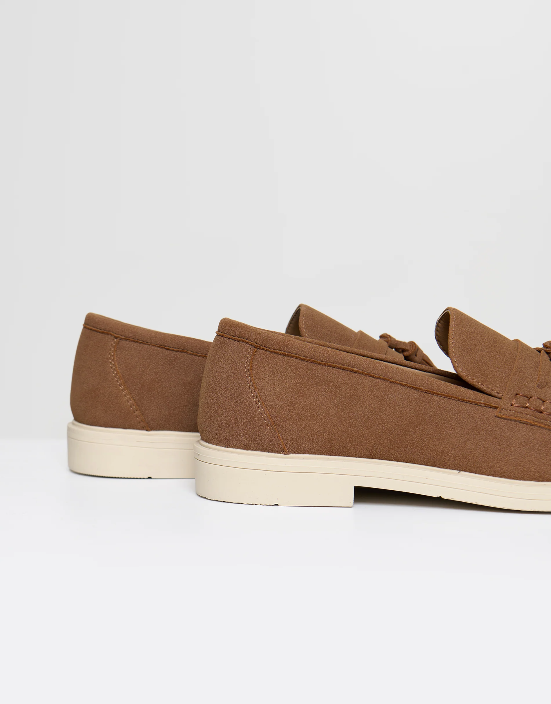 Faux Suede Tassel Loafers in Taupe - Image 3