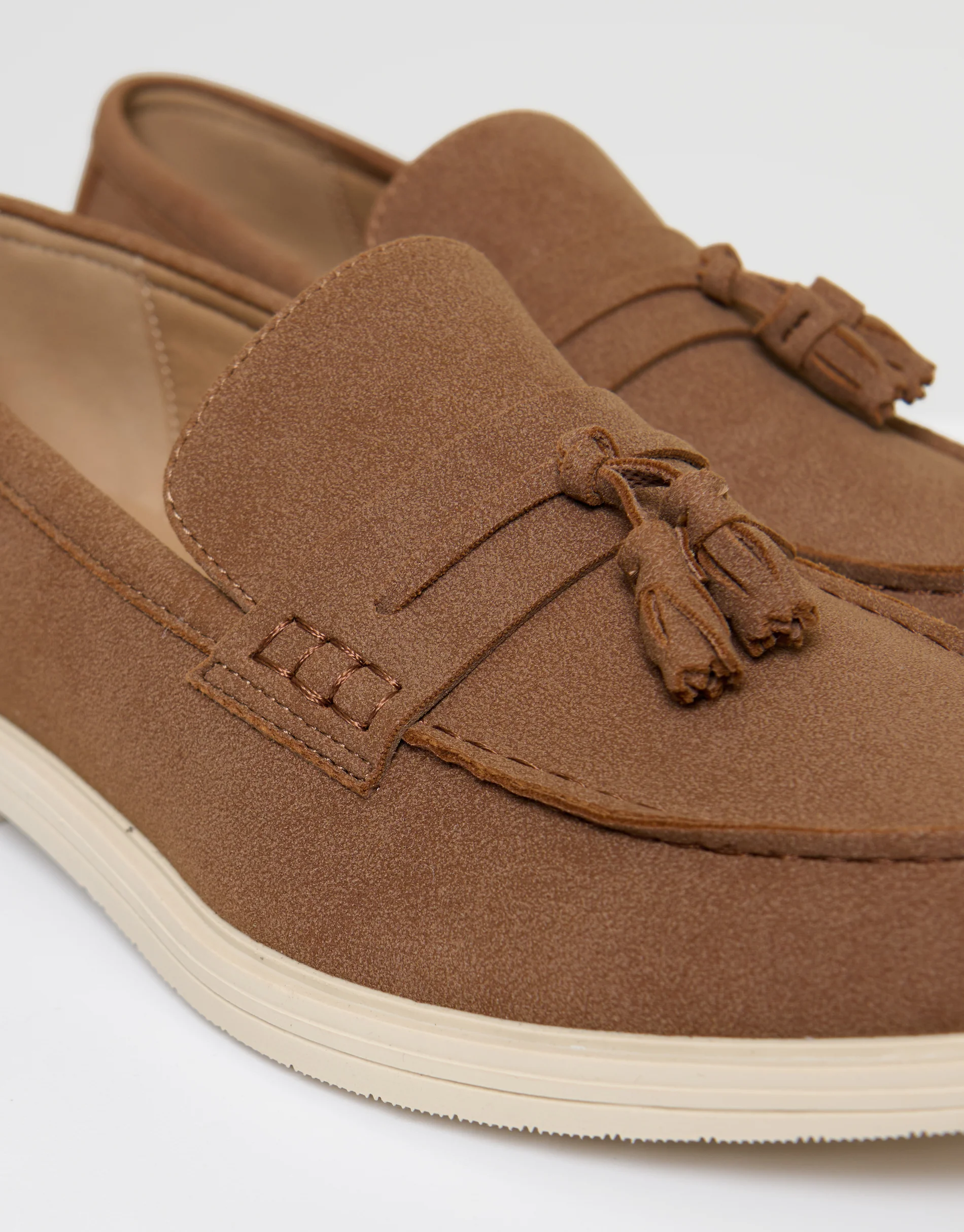 Faux Suede Tassel Loafers in Taupe - Image 4