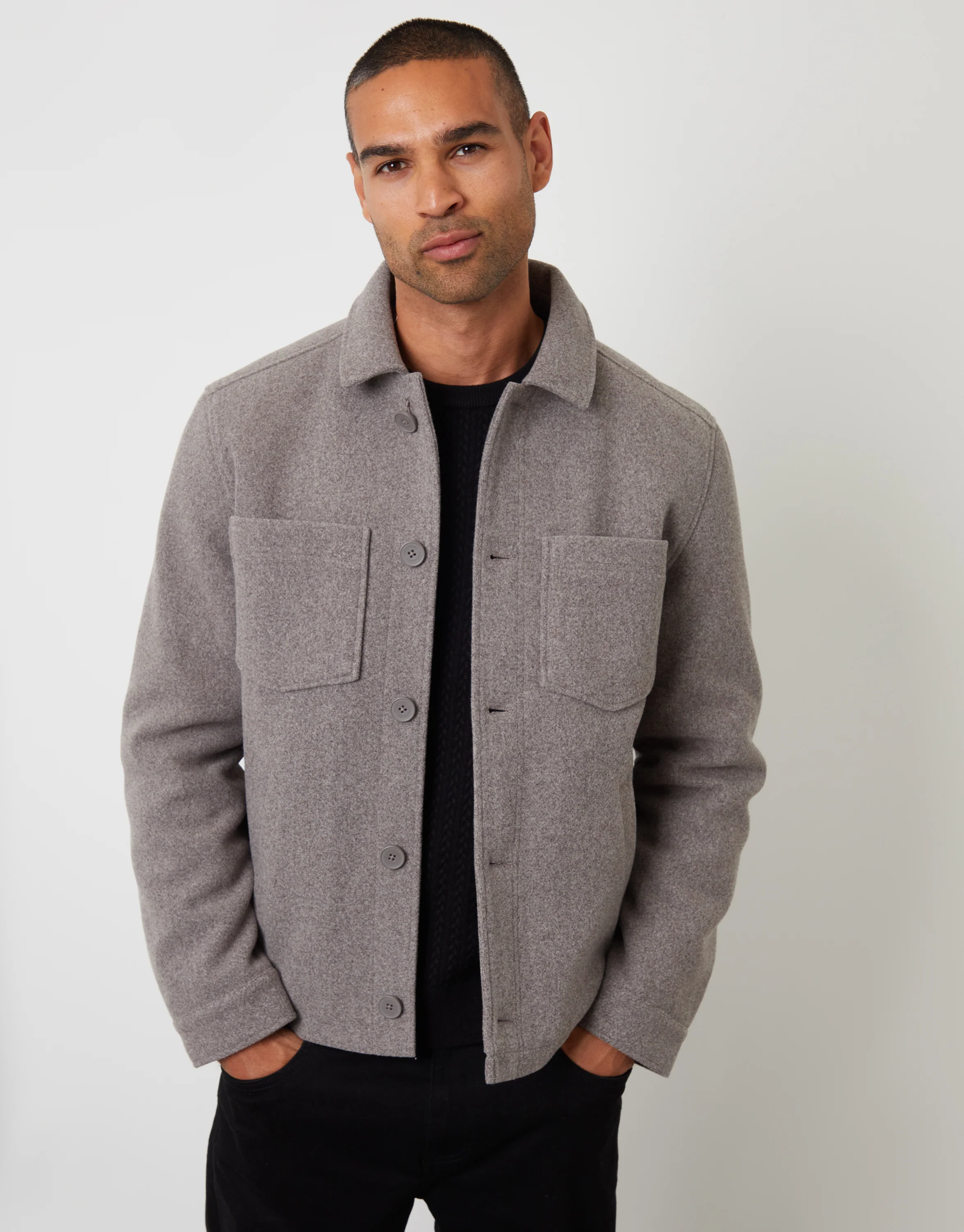 Faux Wool Button Up Quilted Shacket in Taupe