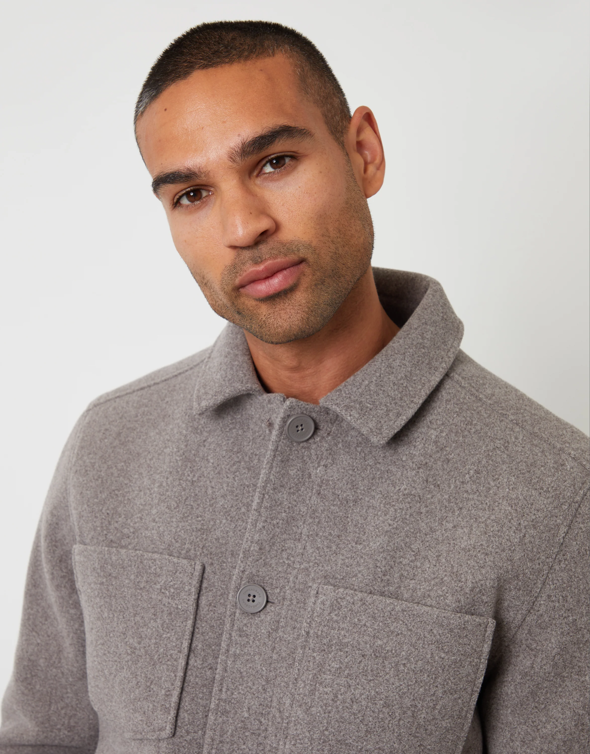 Faux Wool Button Up Quilted Shacket in Taupe - Image 4