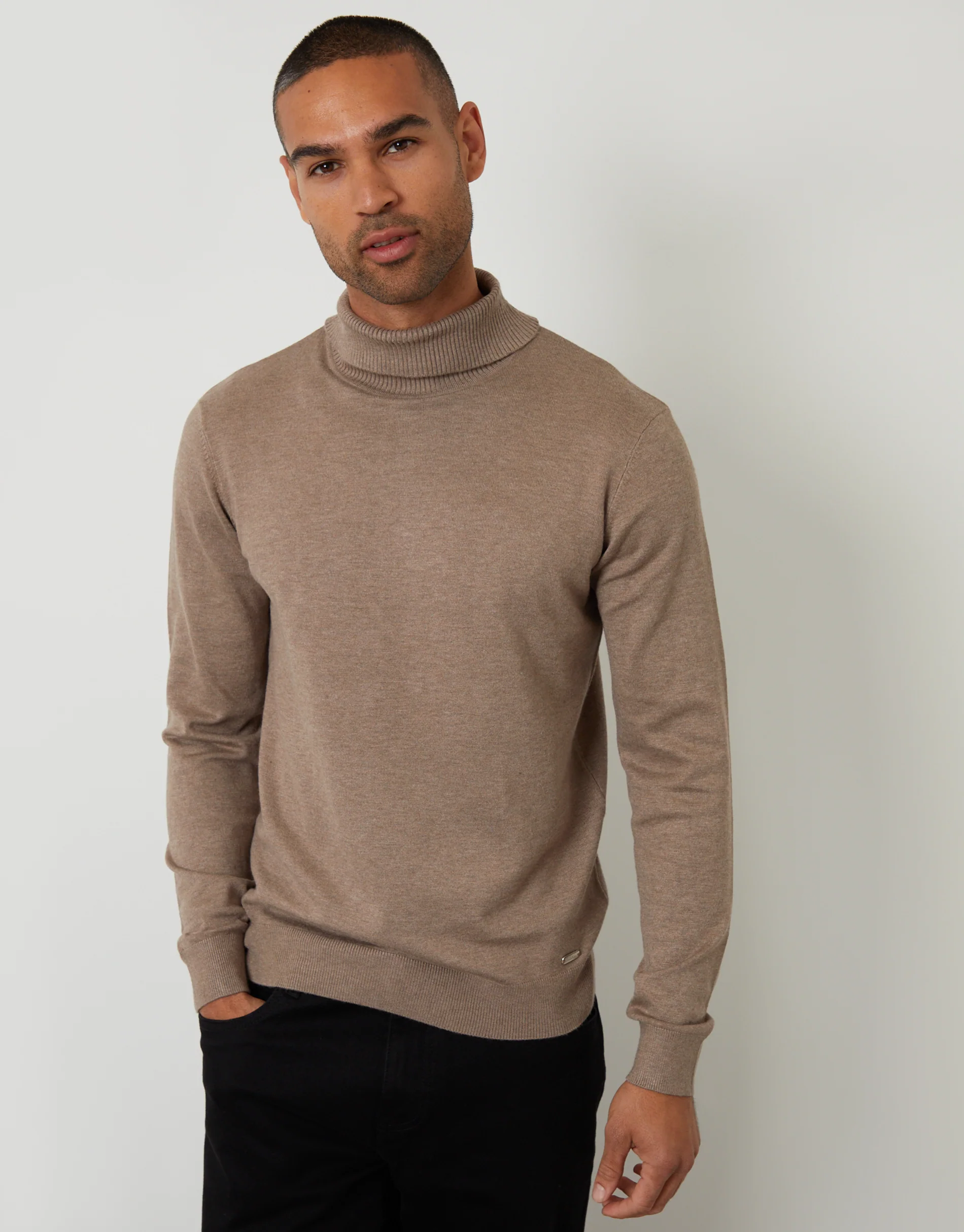 Knitted Roll Neck Jumper in Taupe