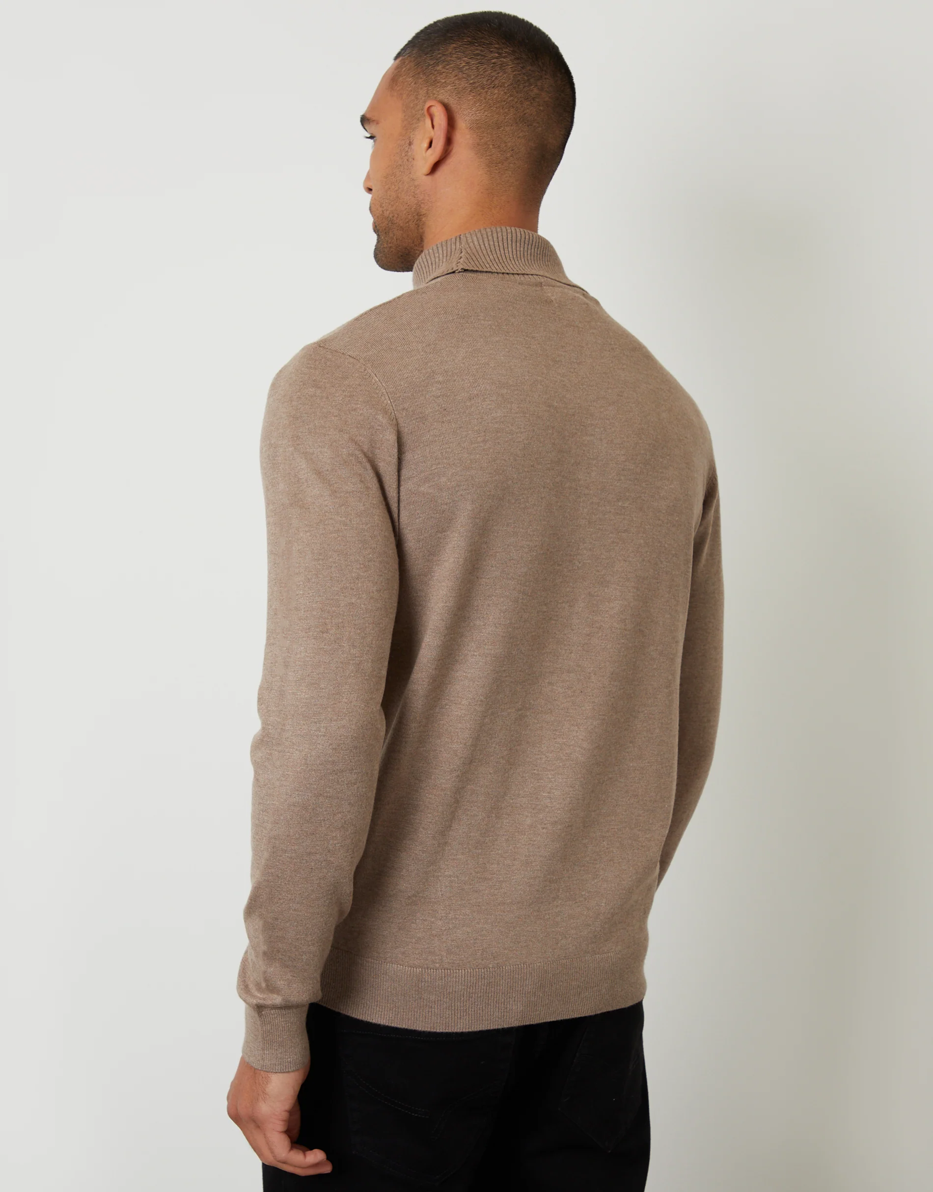 Knitted Roll Neck Jumper in Taupe - Image 2