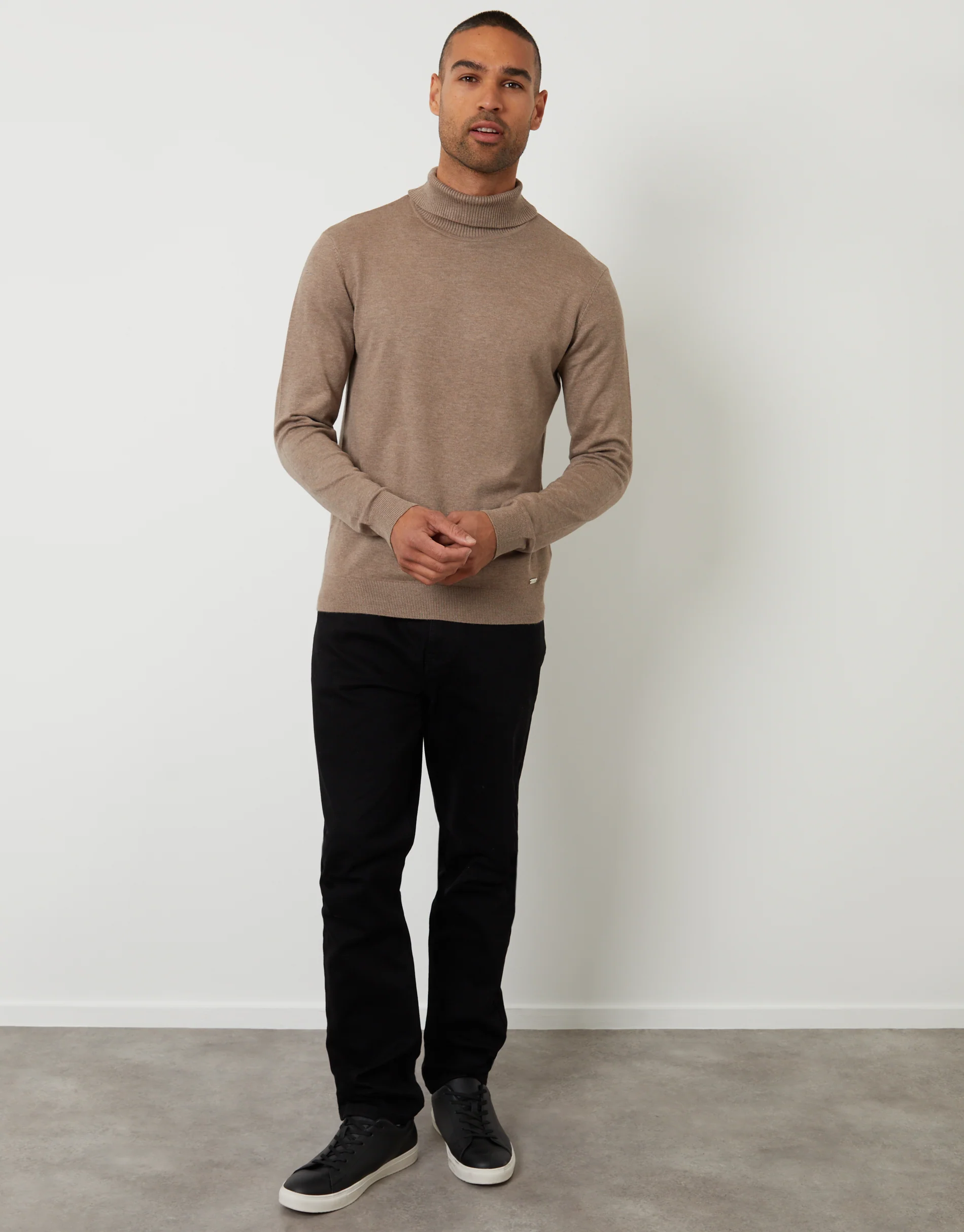Knitted Roll Neck Jumper in Taupe - Image 3