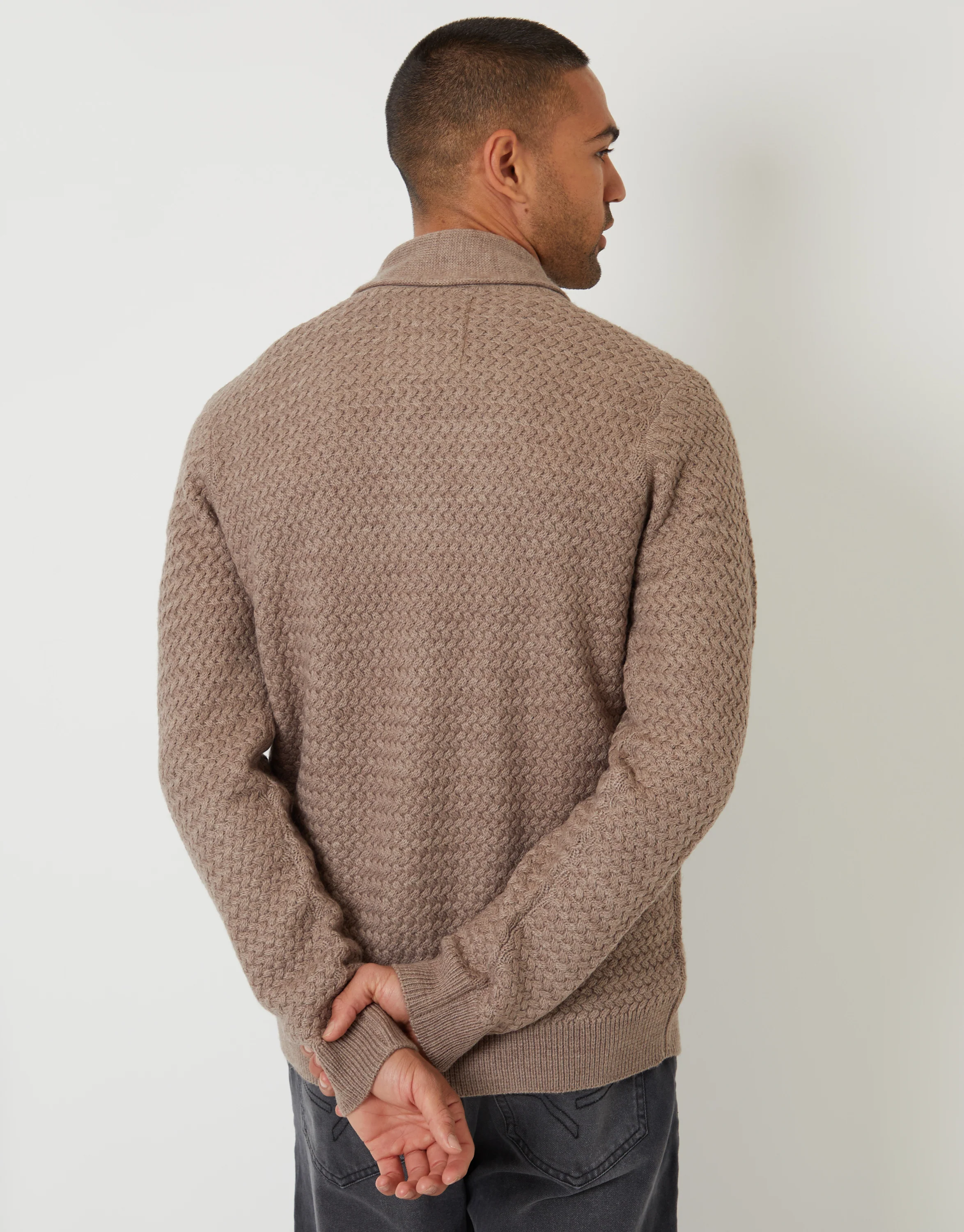 Knitted Shawl Cardigan in Taupe - Image 2