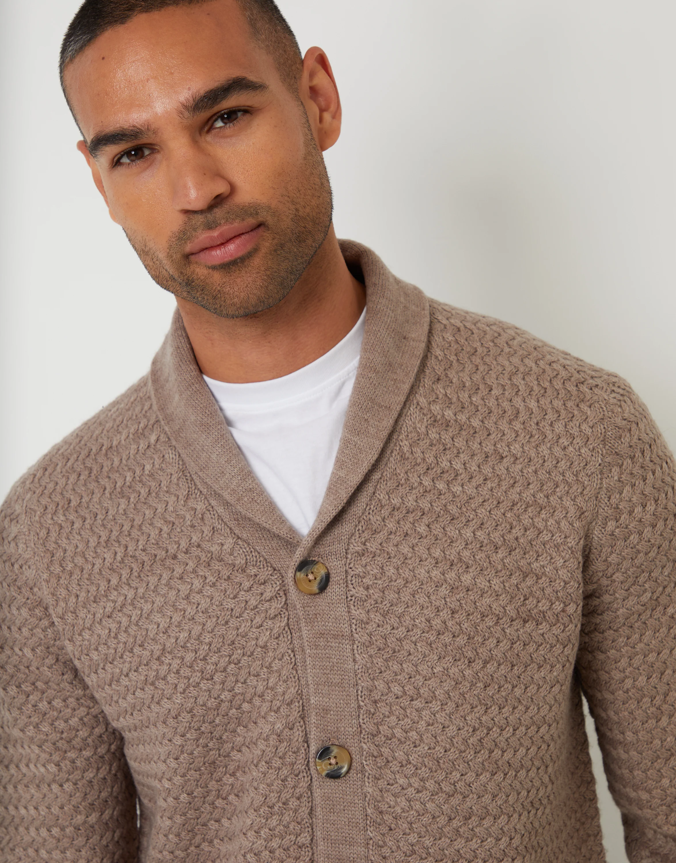 Knitted Shawl Cardigan in Taupe - Image 4