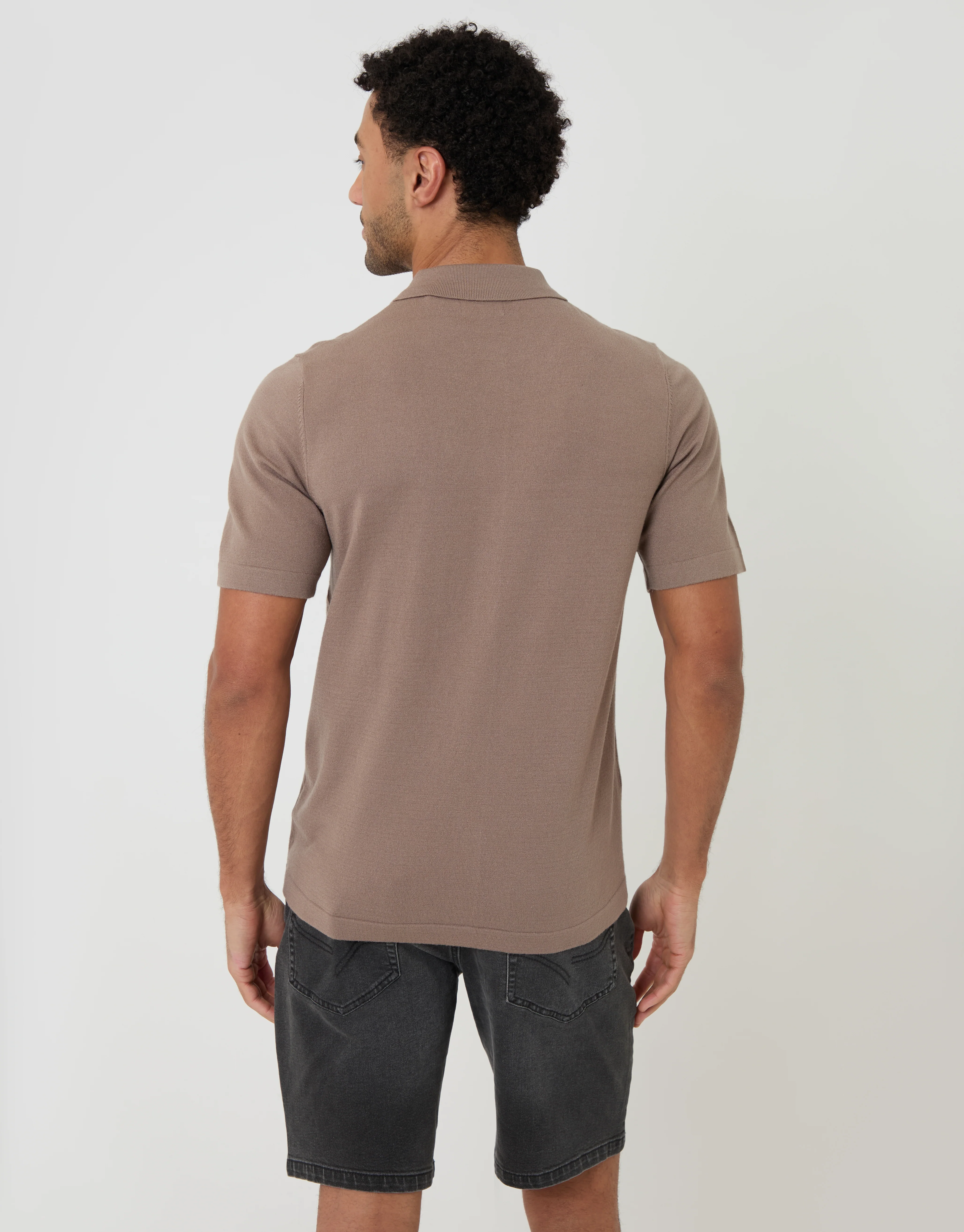 Knitted Short Sleeve Shirt in Taupe - Image 2