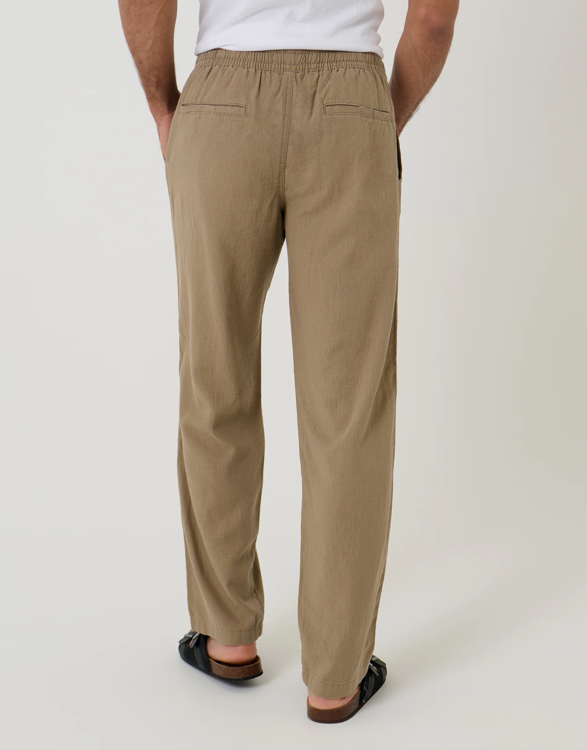 Linen Blend Drawcord Trousers in Taupe - Image 3