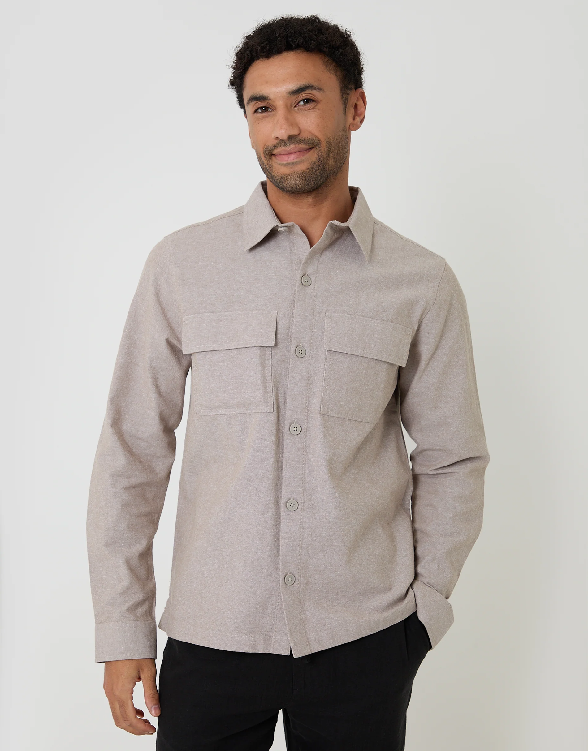 Linen Blend Lightweight Shacket in Taupe - Image 5