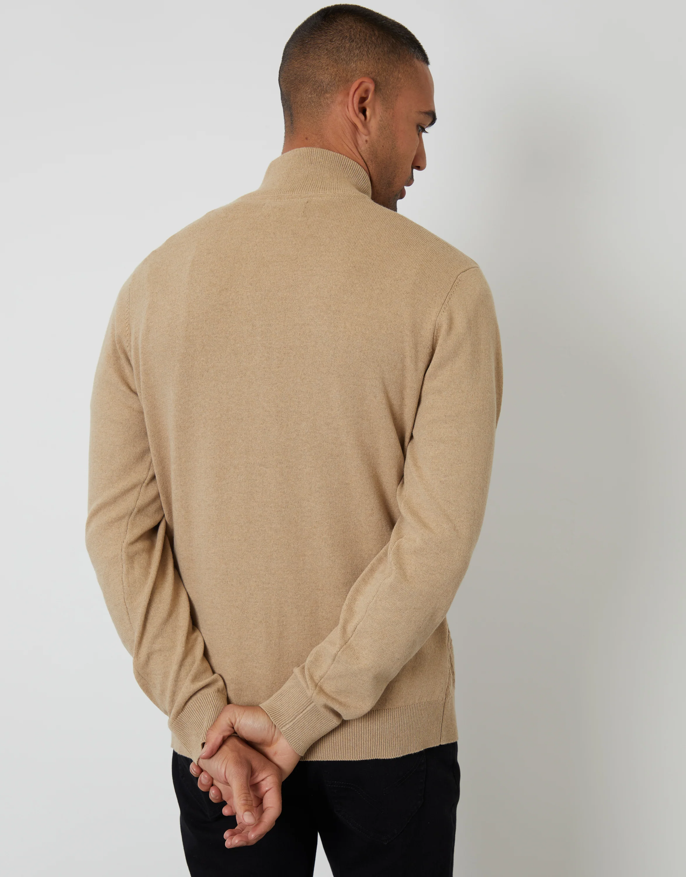 Mini Cable Knit Quarter Zip Jumper in Taupe - Image 2