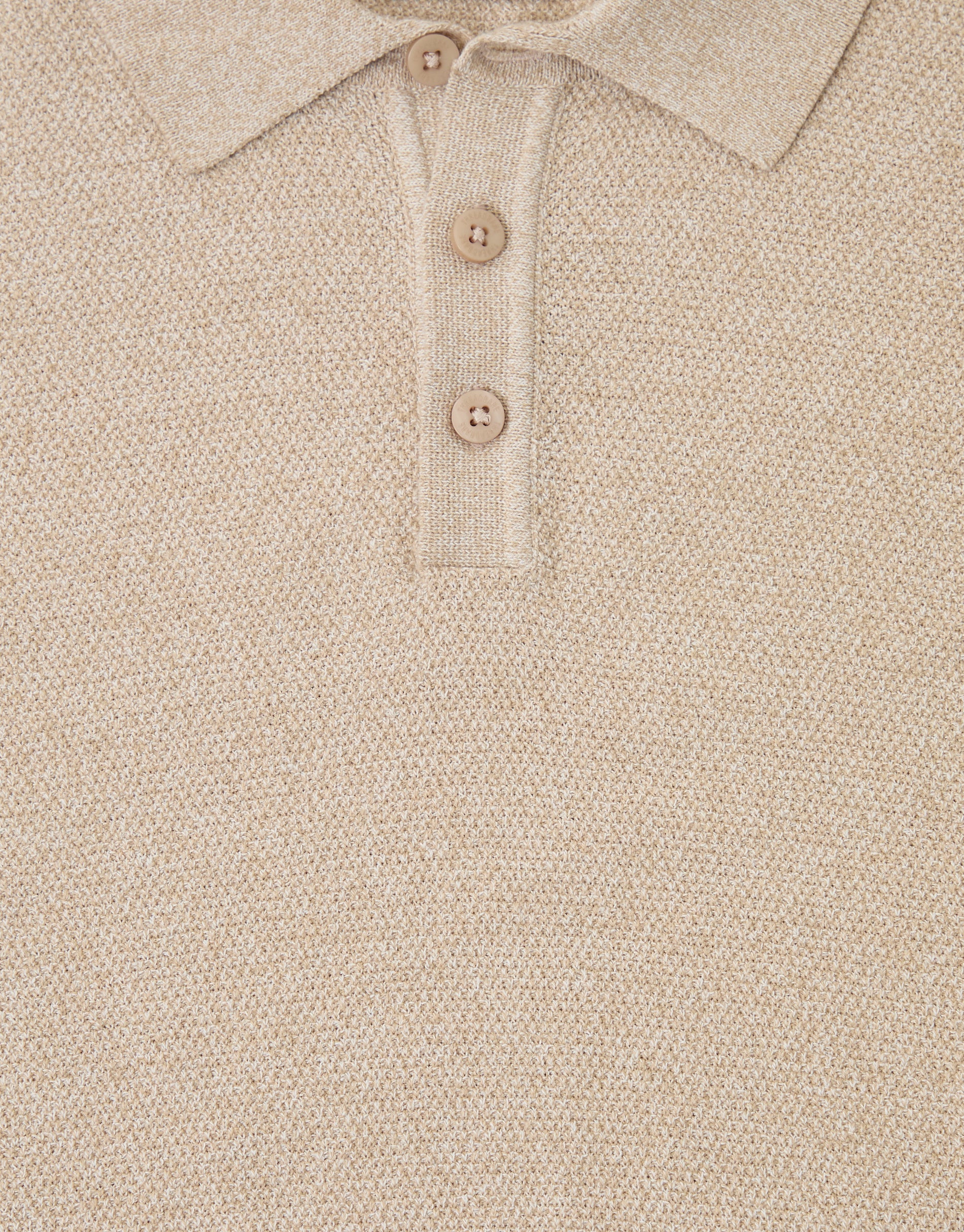 Moss Stitch Knitted Polo in Taupe - Image 5