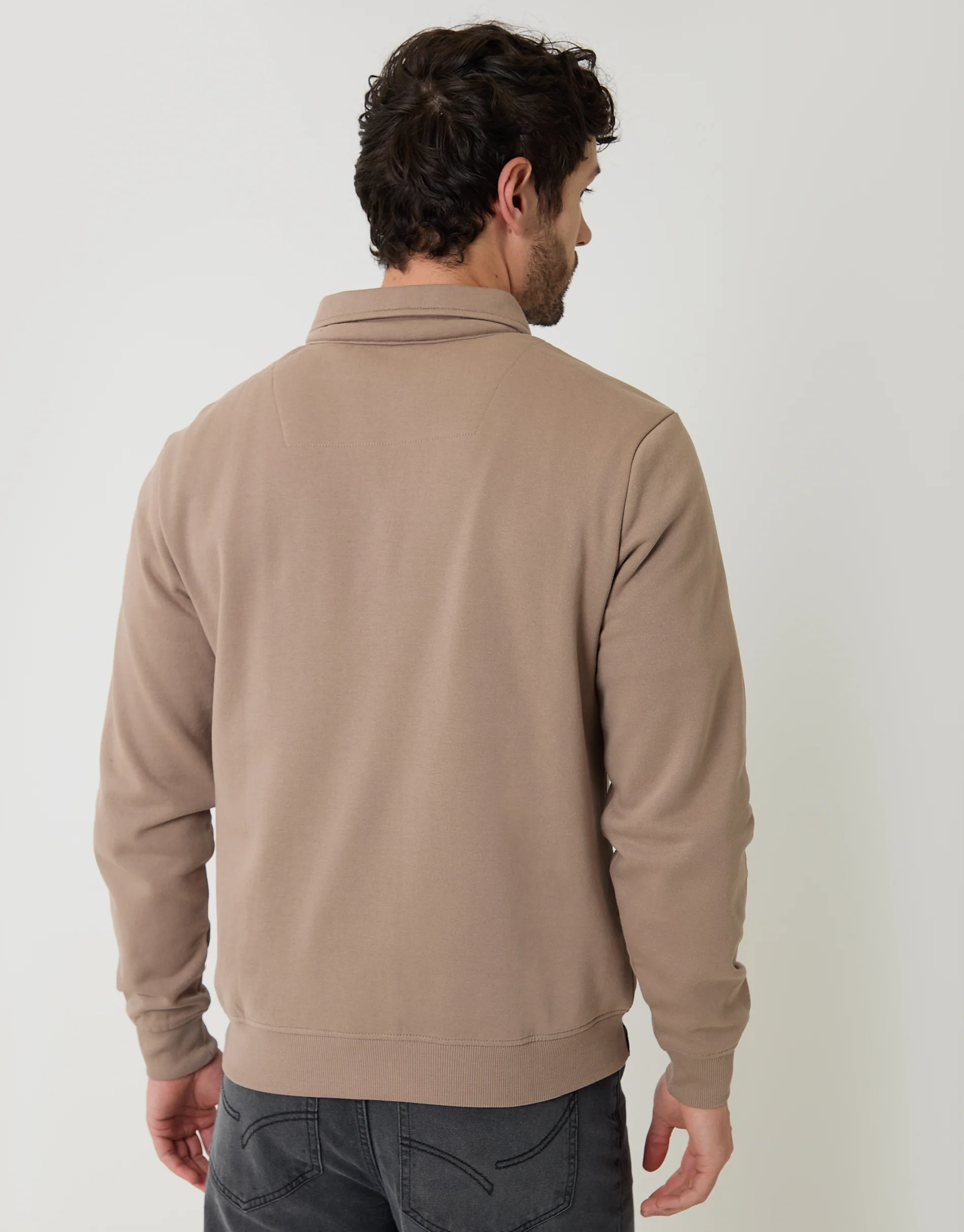 Quarter Zip Collared Sweatshirt in Taupe - Image 2