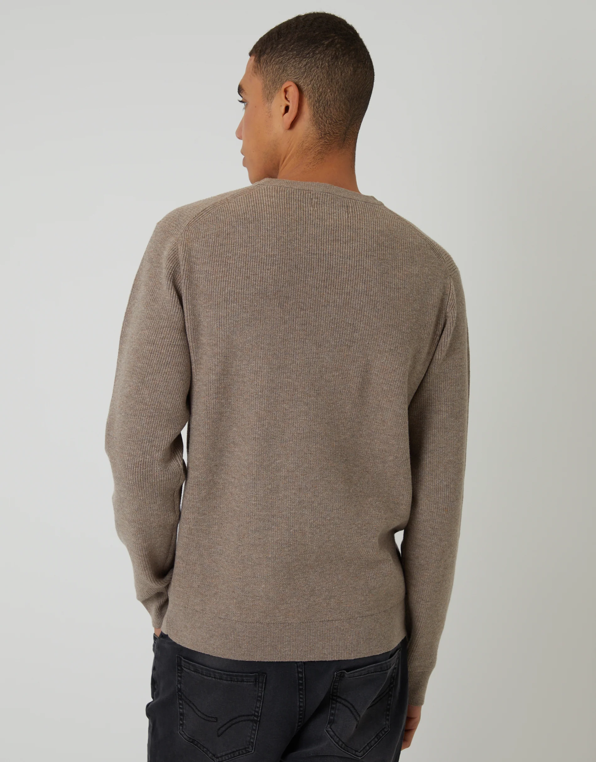 Rib Knit Crew Neck Jumper in Taupe - Image 2
